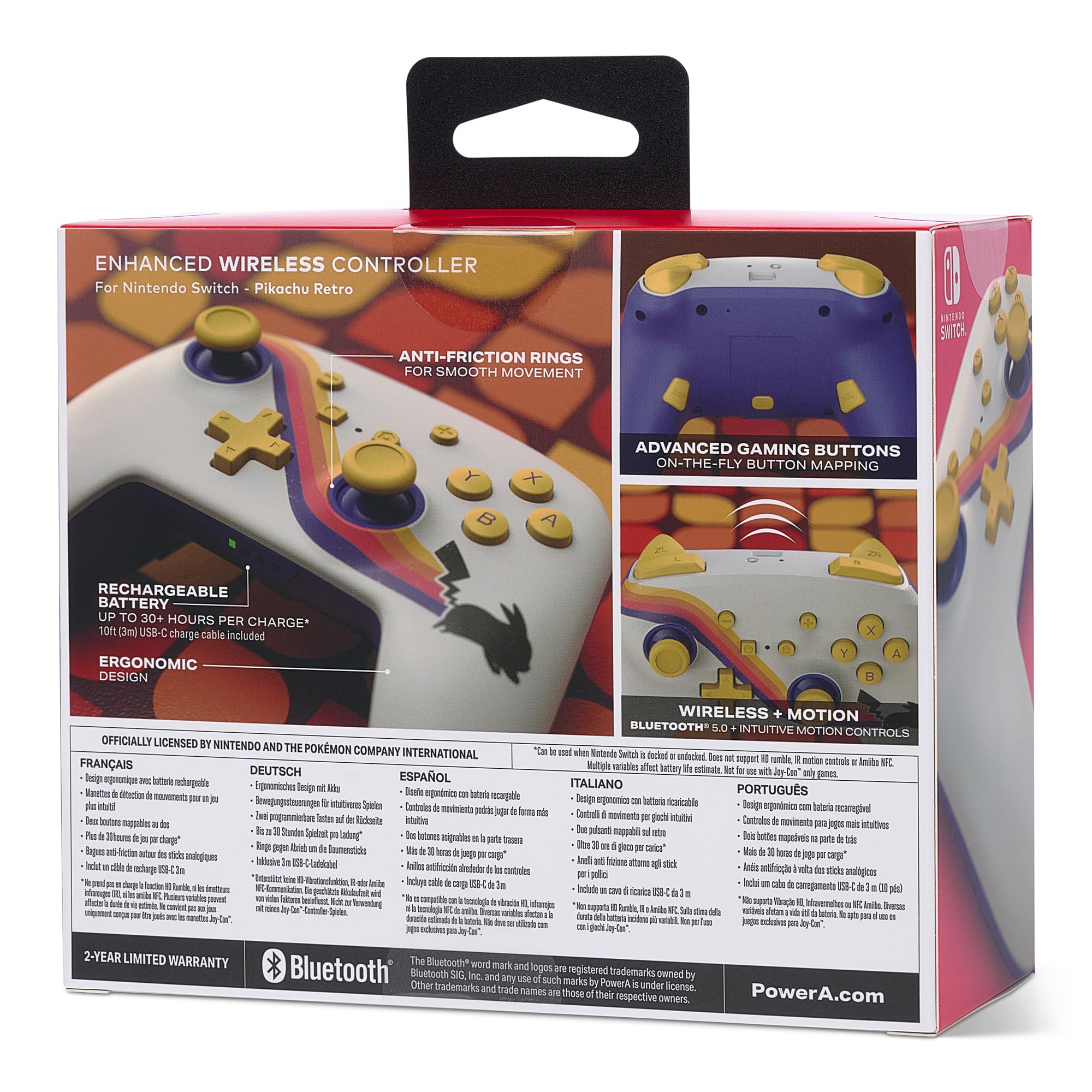 PowerA Enhanced Wireless Controller for Nintendo Switch - Pokémon: Pikachu Retro Edition | Compatible with Nintendo Switch OLED, Switch Lite & Original | Bluetooth Gamepad for Gaming | Perfect for Home Entertainment & Multiplayer Gaming Sessions