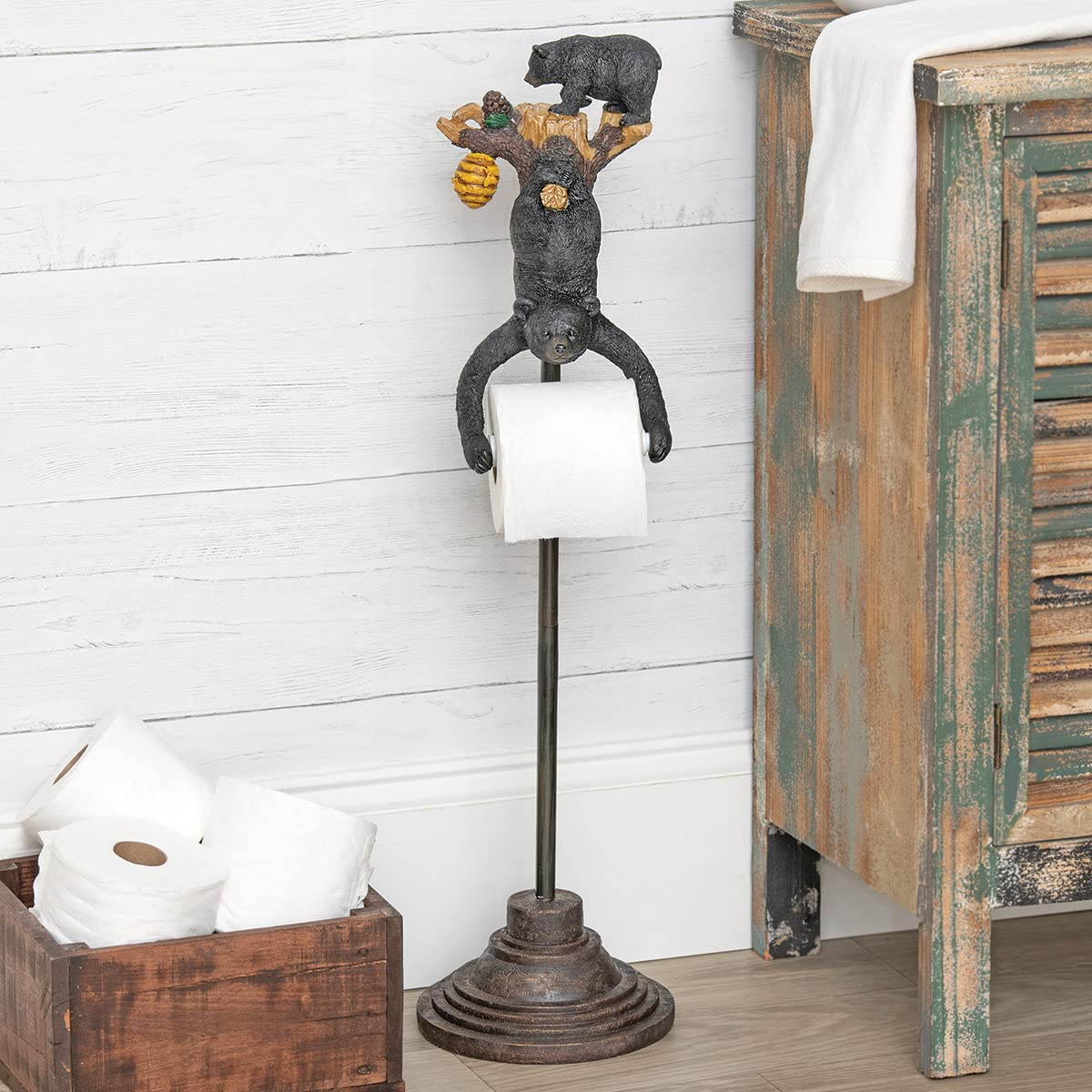 BLACK FOREST DECOR Honey Bear Toilet Paper Holder - Rustic Bathroom Decor for Farmhouse, Cabin & Cottage Style Homes - Unique Tissue Dispenser for Bath, Powder Room & Guest Bath Decor