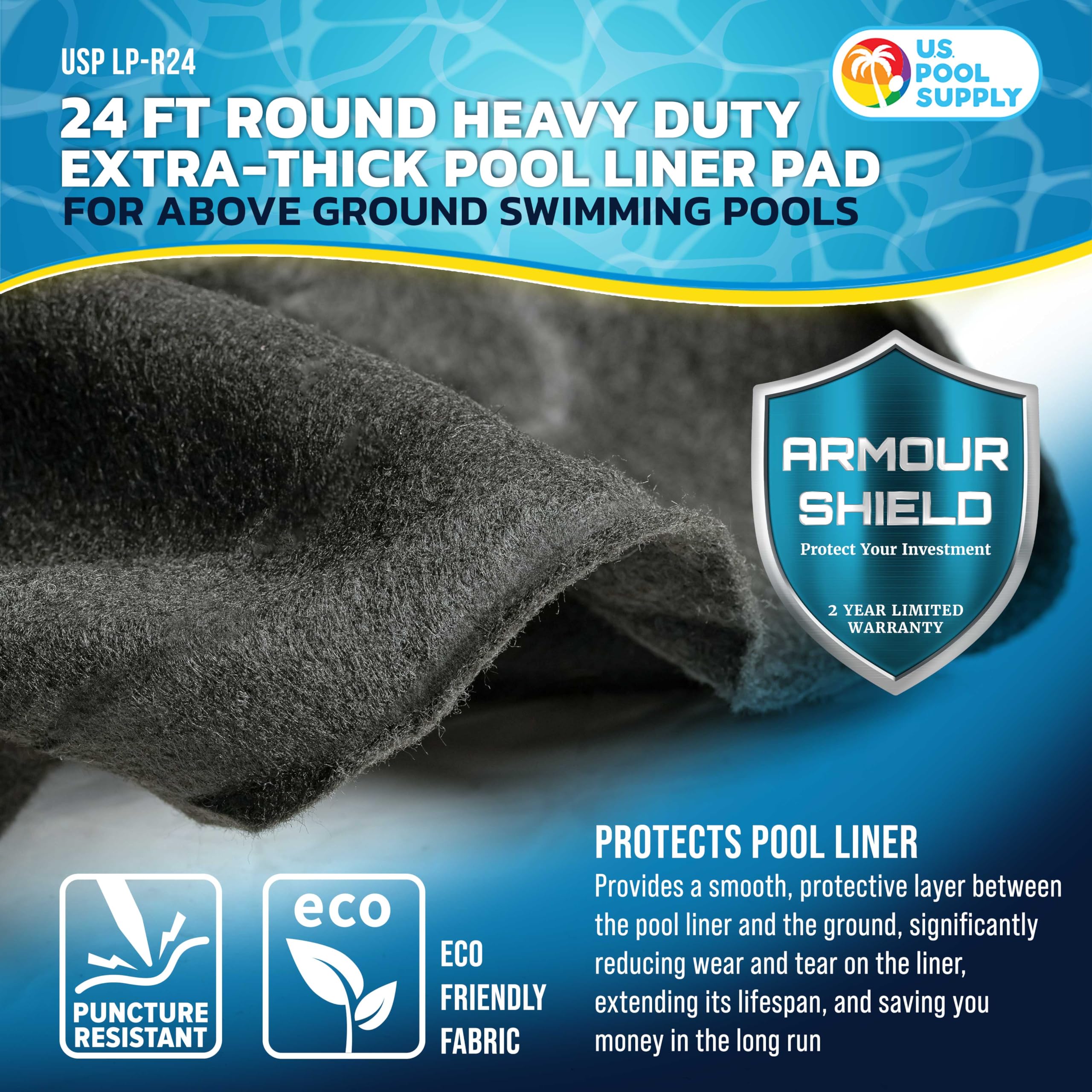 Heavy Duty 24-Foot Round Above Ground Pool Liner Pad - Durable Weed Barrier Protects Swimming Pool Liners from Punctures | Extends Liner Life | Eco-Friendly Fabric | Perfect for Backyard, Inground, and Family Pool Protection