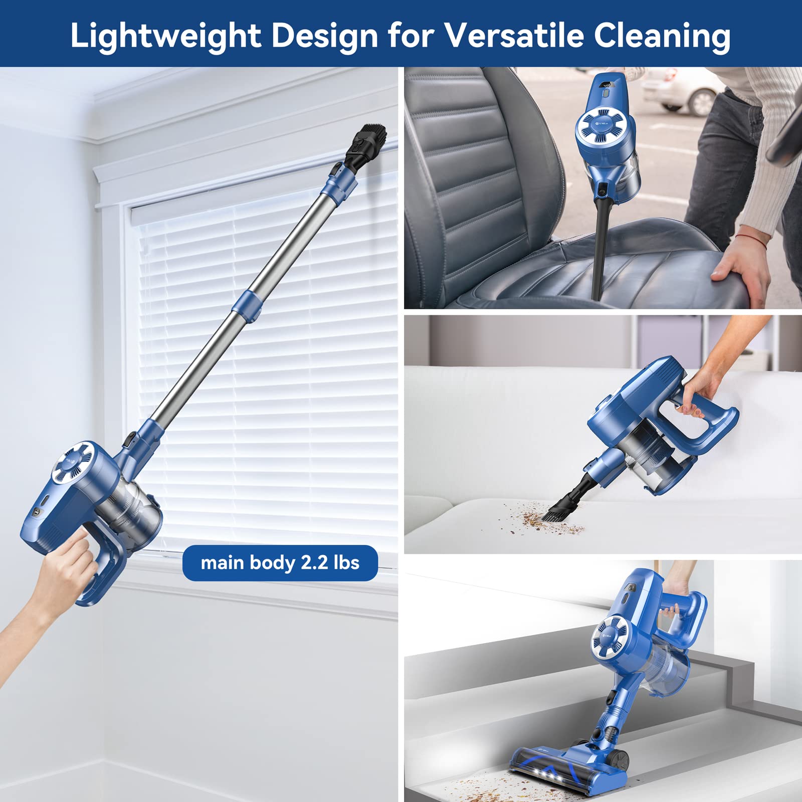 N3S Cordless Vacuum Cleaner - 6-in-1 Lightweight Stick Vacuum with 2200mAh Battery for Home & Pet Hair Cleaning