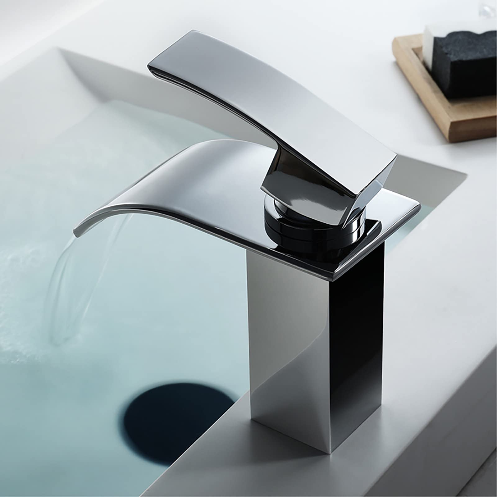 Chrome Plated Single Hole Bathroom Sink Faucet - Waterfall Basin Mixer Tap with Single Handle, Hot & Cold Water Brass Lavatory Faucet for Vessel Sinks - Perfect for Modern Bathroom & Powder Room Upgrades