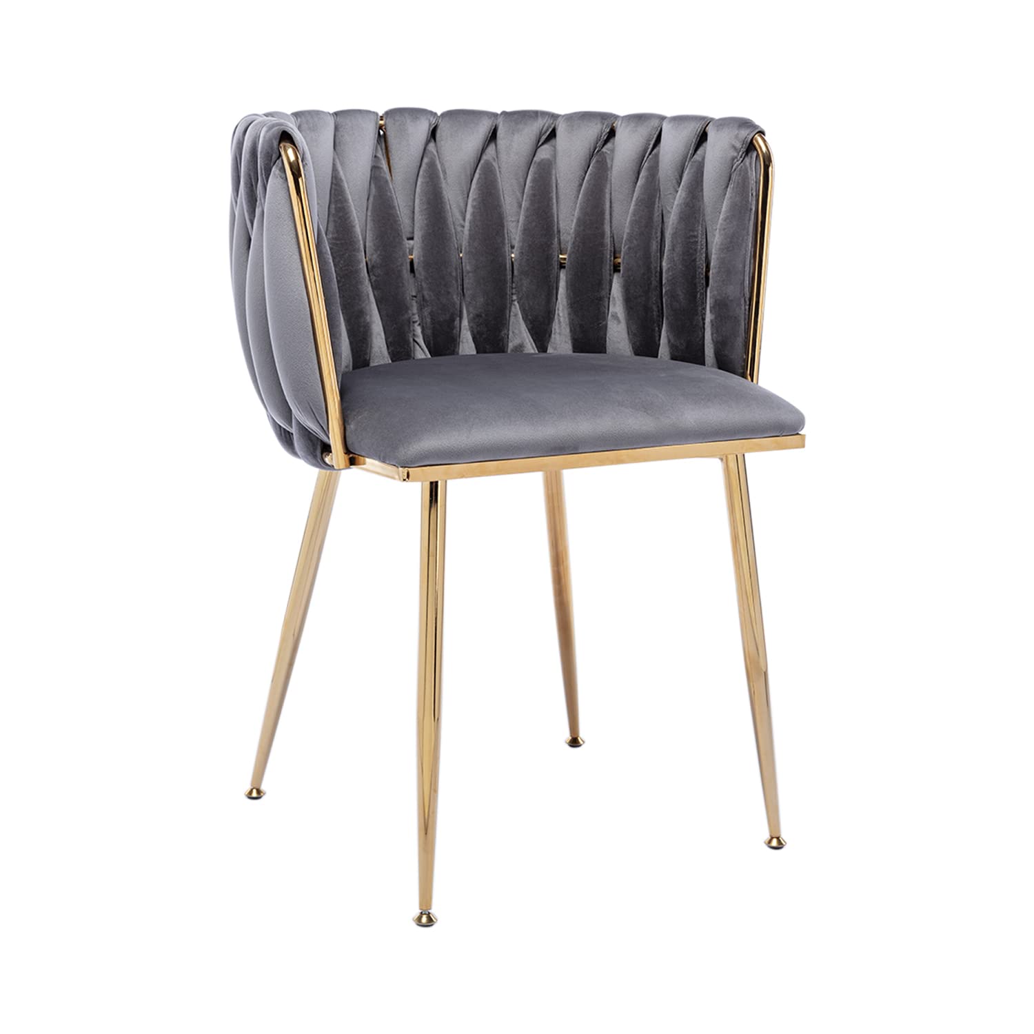 Kiztir Velvet Dining Chairs Set of 2 - Upholstered Modern Dining Room Chairs with Gold Metal Legs, Luxury Tufted Accent Chairs for Living Room, Bedroom, Kitchen - Soft Grey Velvet Fabric (Perfect for Small Spaces & Home Decor)