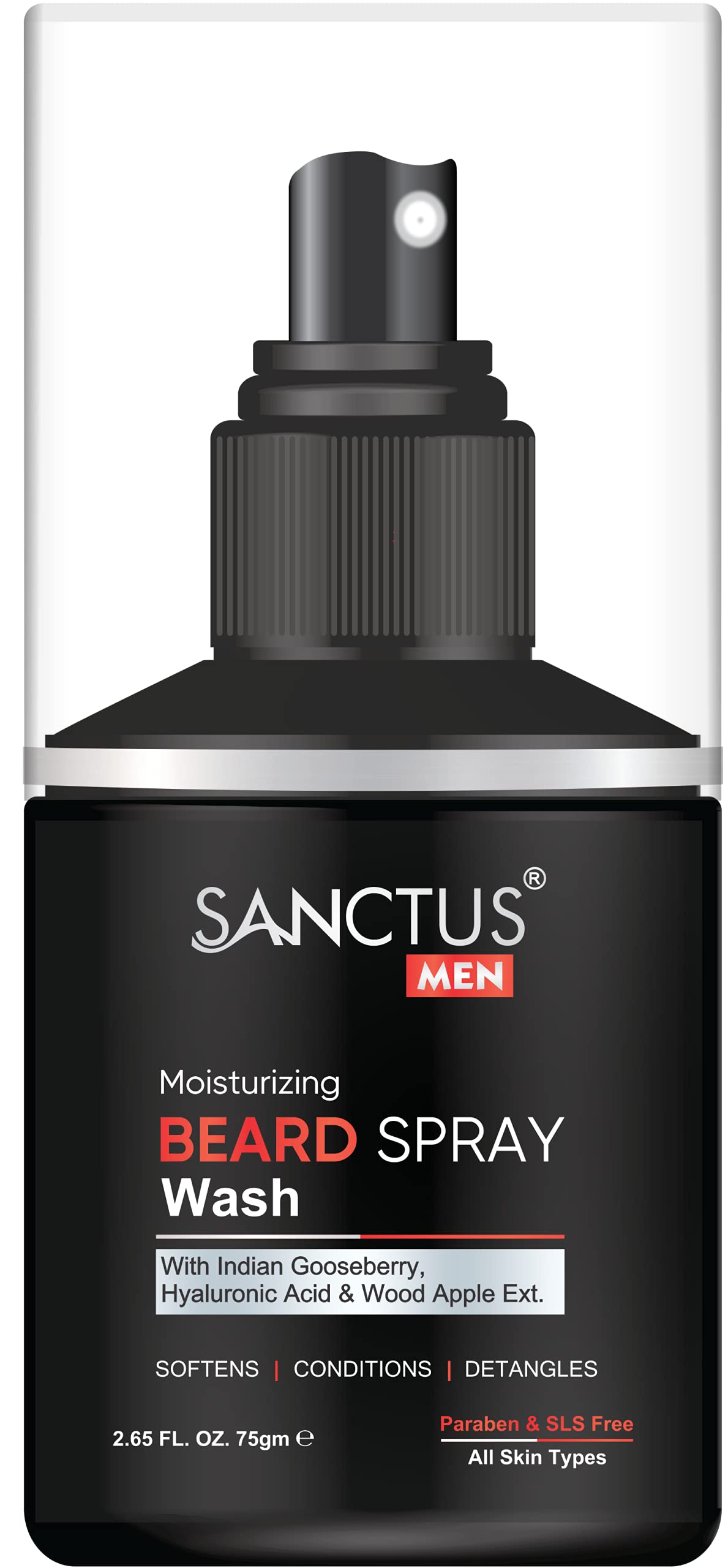 Organic Beard Spray Wash & Conditioner for Men - Natural Beard Cleanser with Indian Gooseberry & Tea Tree Oil to Control Dandruff & Itching - 75g - Perfect for Daily Beard Care & Grooming Routine