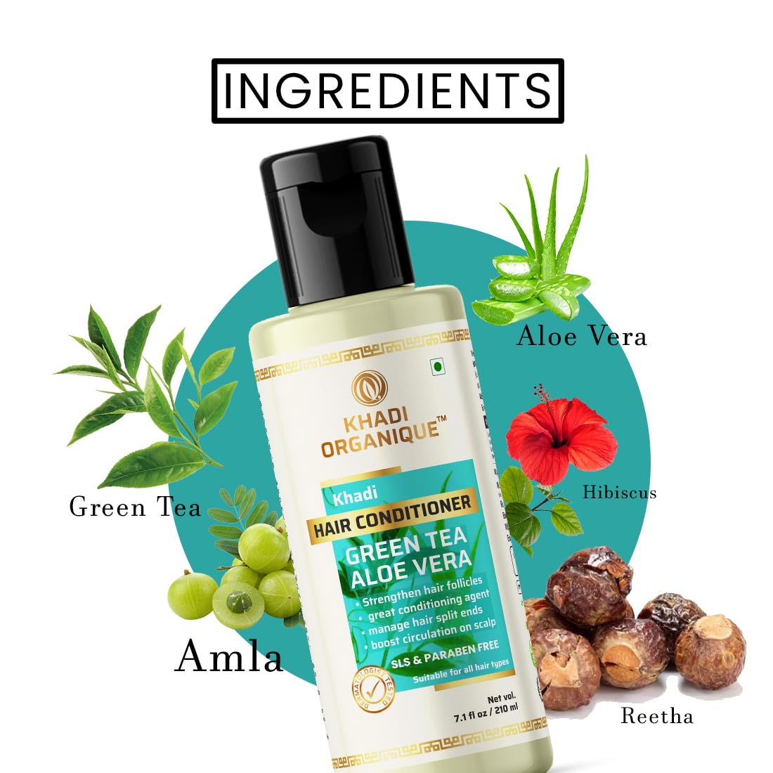 Organic Green Tea & Aloe Vera Hair Conditioner - Strengthening & Nourishing Treatment for Healthy Hair (Paraben Free, Mineral Oil Free) 210ml - Perfect for Dry, Damaged Hair & Daily Hydration