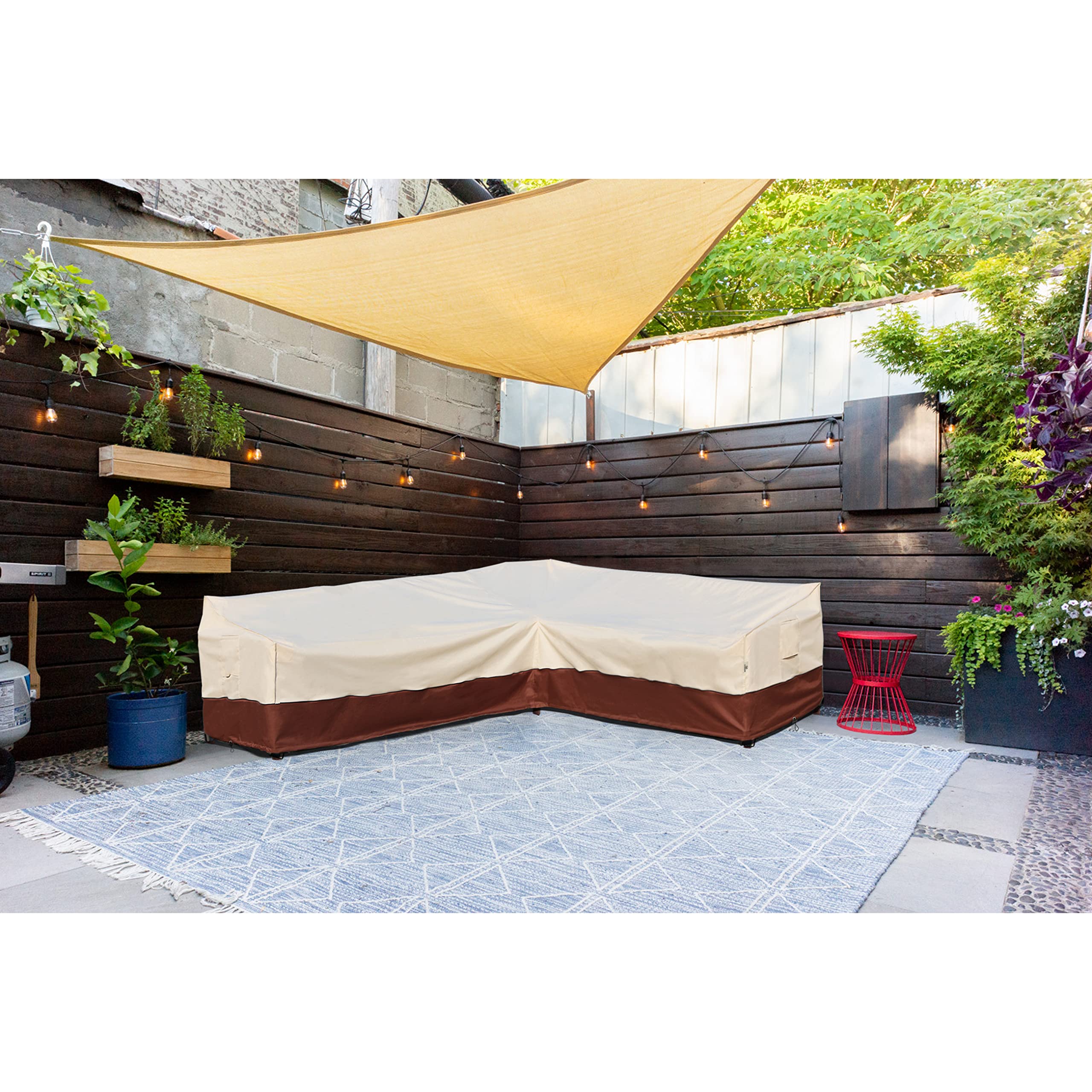 Waterproof 600D Heavy Duty L-Shaped Outdoor Sectional Sofa Cover - Rip-Stop Anti-UV Patio Furniture Protector with 3 Air Vents (120