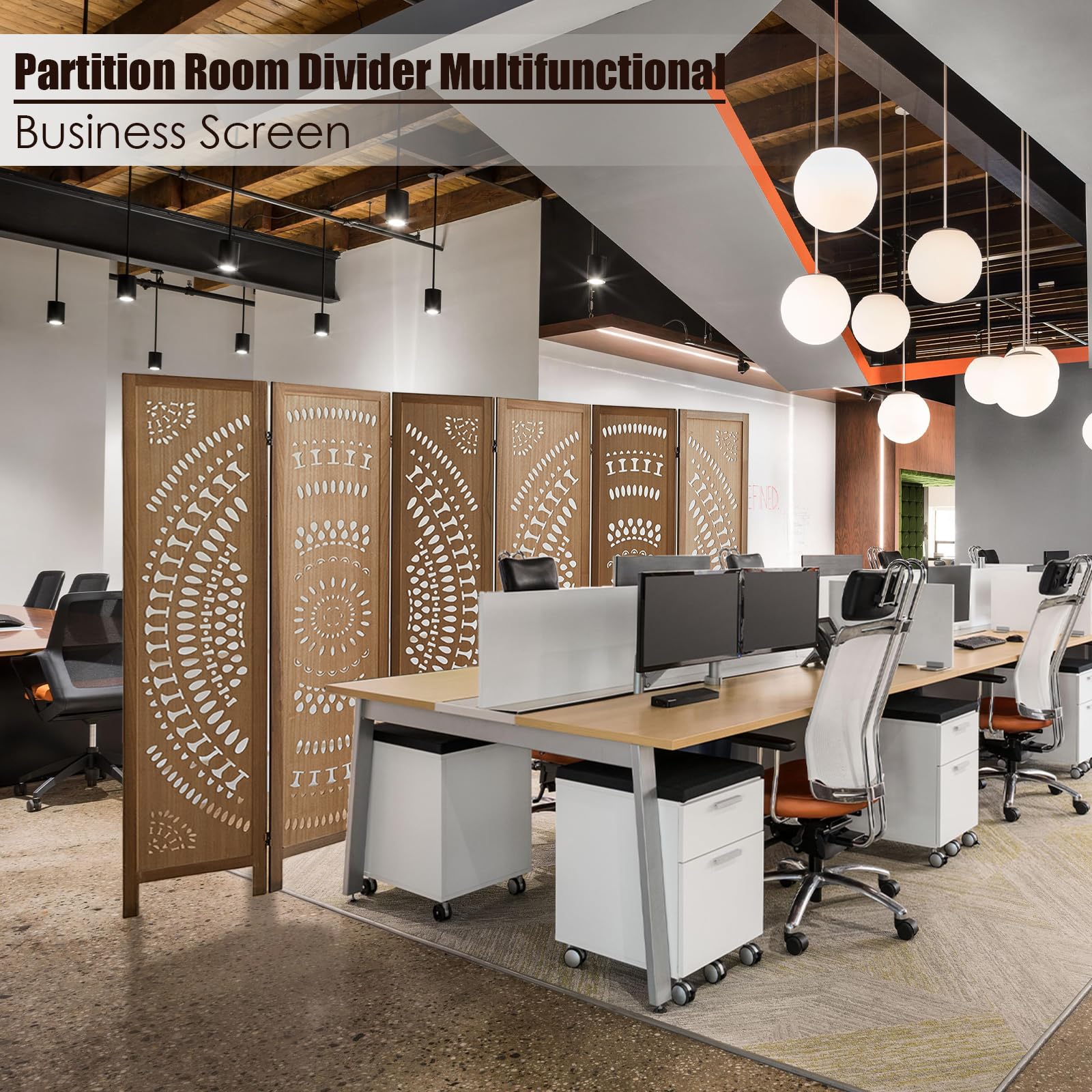 5.6 FT Tall Wooden Room Divider - 6 Panel Folding Privacy Screen for Home, Bedroom & Office | Handcrafted Eco-Friendly Carved Partition Wall (Brown) | Perfect for Creating Private Spaces, Home Decor & Room Separation