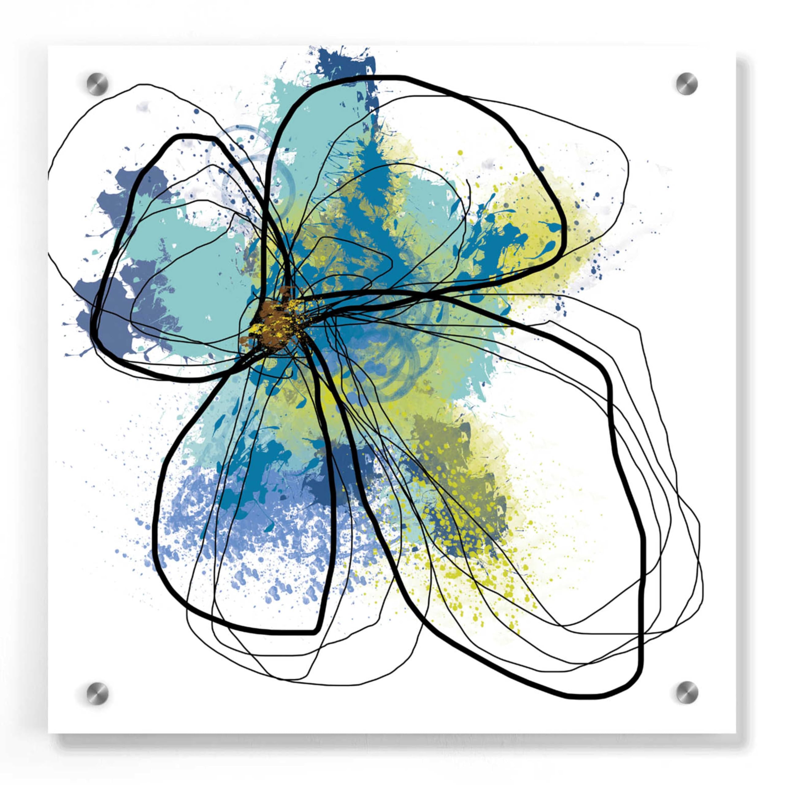 Azure Petals I Abstract Floral Painting by Jan Weiss - 36x36 Inch Acrylic Glass Wall Art for Living Room, Bedroom & Office Decor