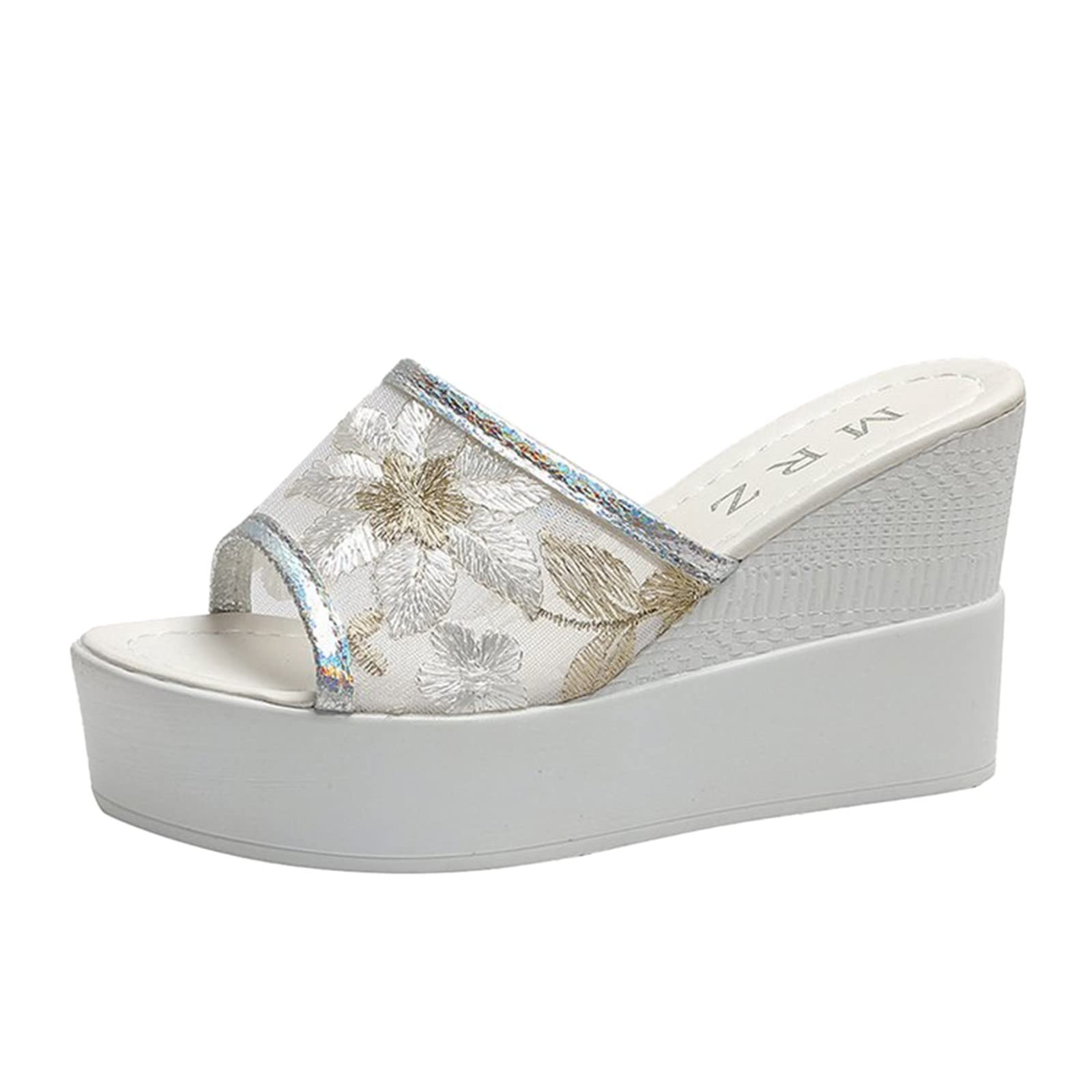 Peep Toe High Heel Spring Mesh Wedge Sandals for Women - Fashion Summer Thick Sole Lace Up Sandals in White | Perfect for Beach, Party & Casual Outfits