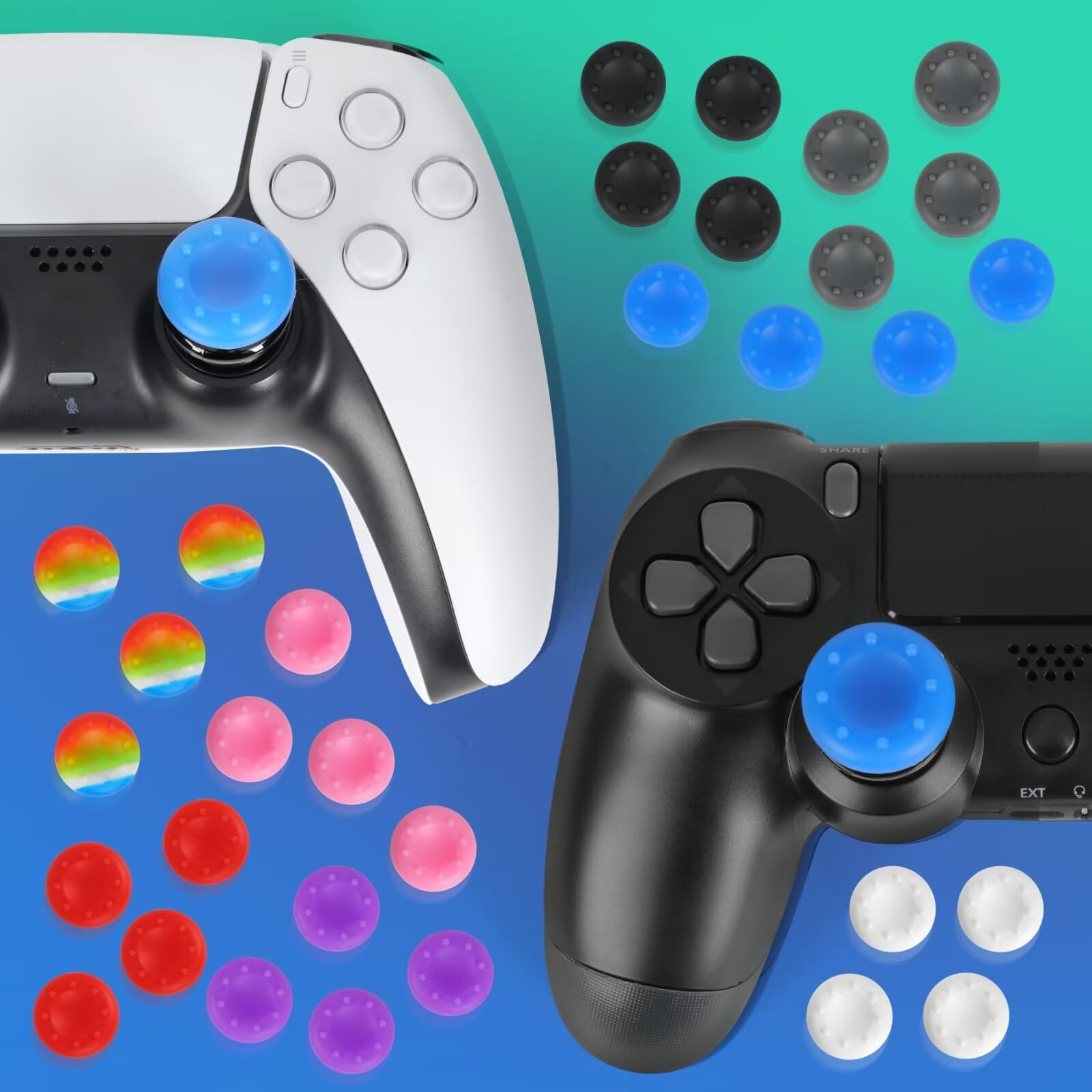 Premium PS4 Controller Grips & Thumbstick Caps Set - 2 Pairs Joystick Grips & 32 Thumb Caps for Enhanced Gaming Performance - Perfect for FPS, Racing & Long Gaming Sessions