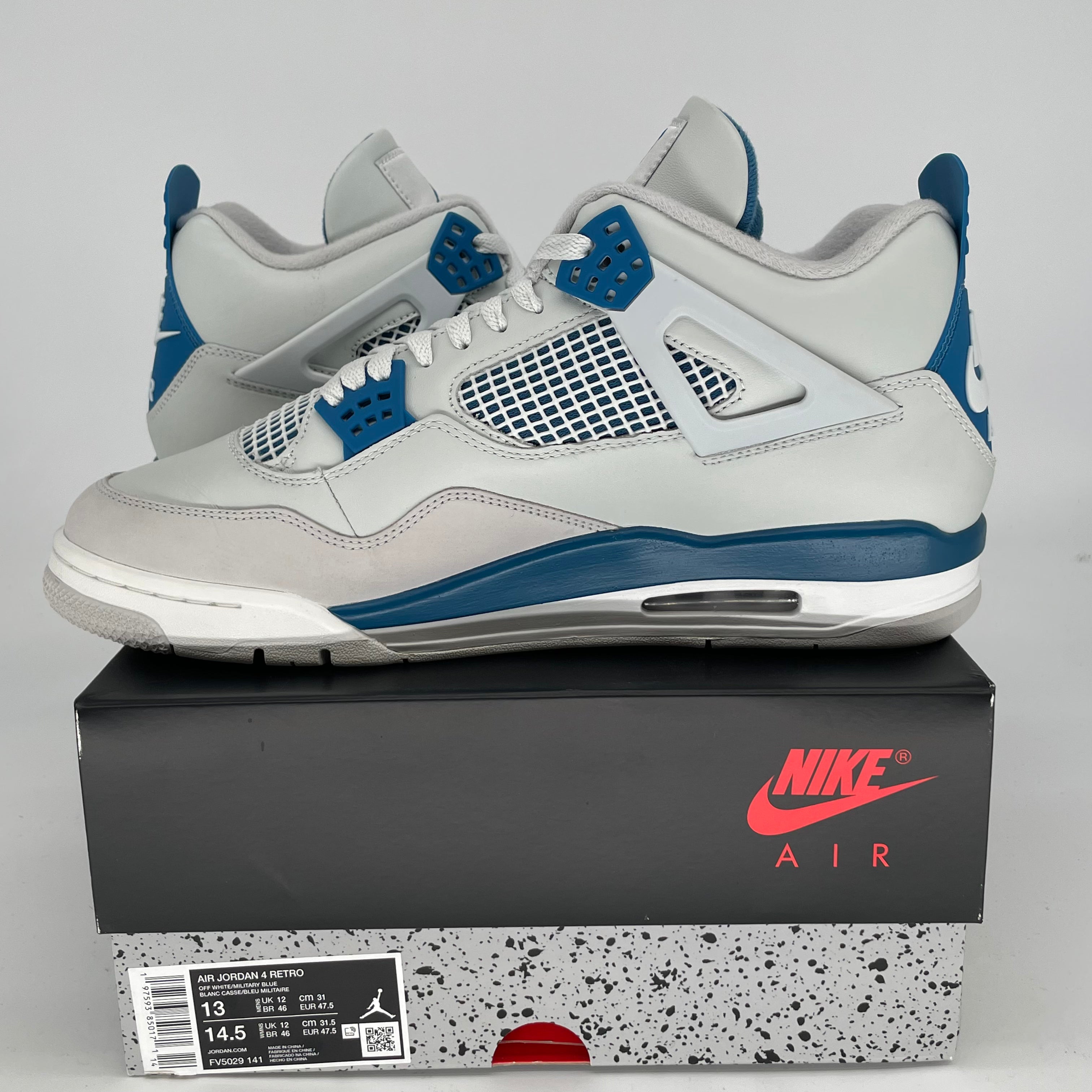 Original Air Jordan 4 Retro 'Military Blue' Men's Basketball Shoes Size 13 FV5029-141 - Perfect for Sneaker Collectors & Streetwear Fashion
