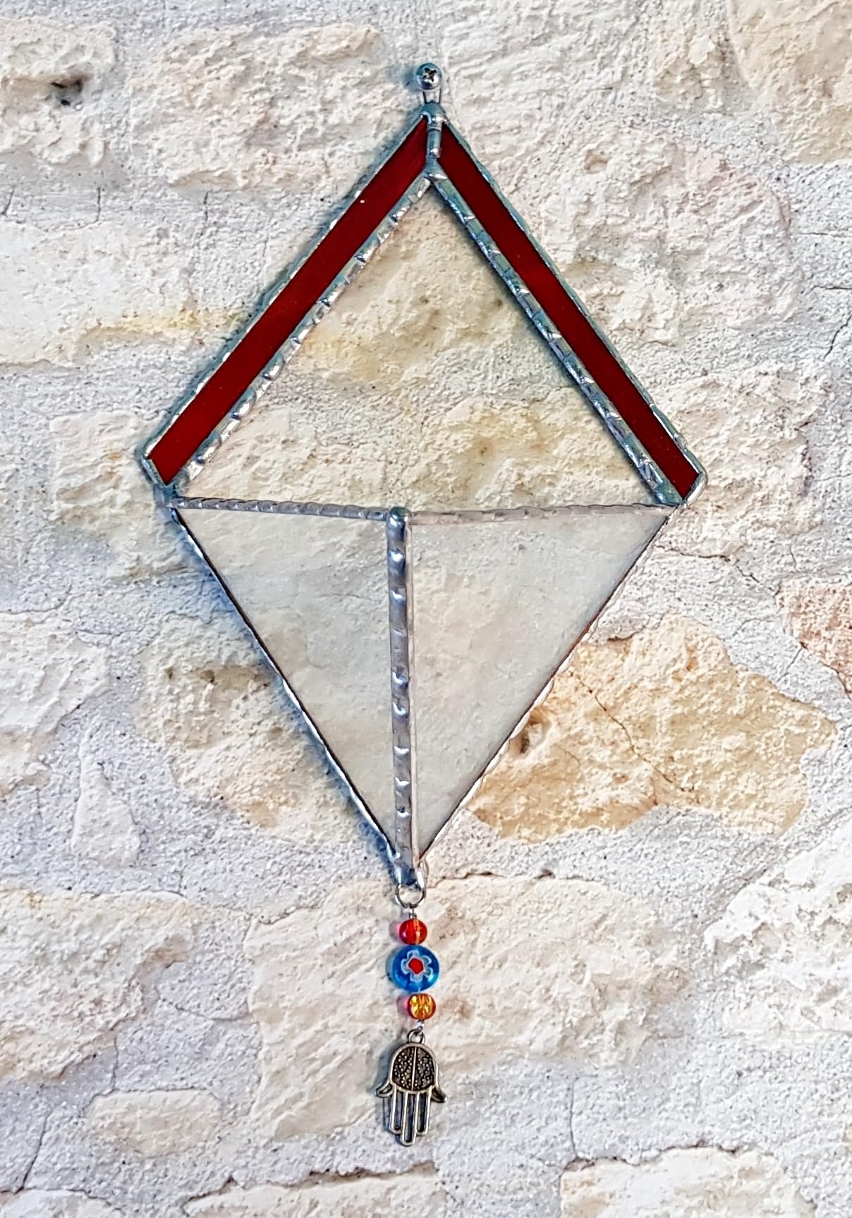 Transparent Diamond-Shaped Stained Glass Terrarium with Red Frame - Indoor Planter for Succulents, Air Plants & Home Decor | Perfect for Gardening, Office Desk & Unique Gift Ideas