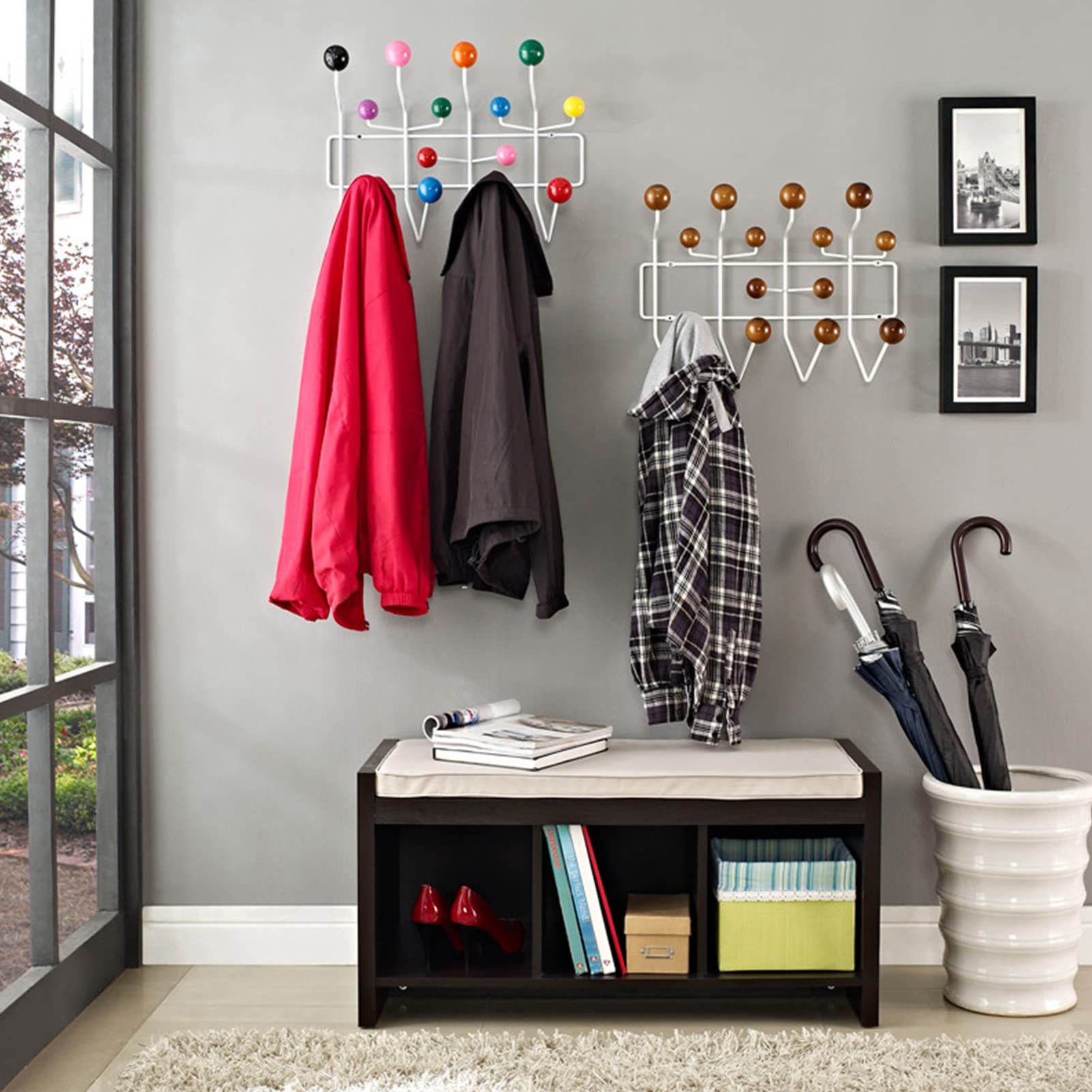 BAIHAO Wall Mounted Coat Rack with Solid Walnut Wood Balls - Classic Metal Entryway Hanger for Jackets, Hats & Scarves - Perfect for Hallway, Bedroom & Mudroom Organization