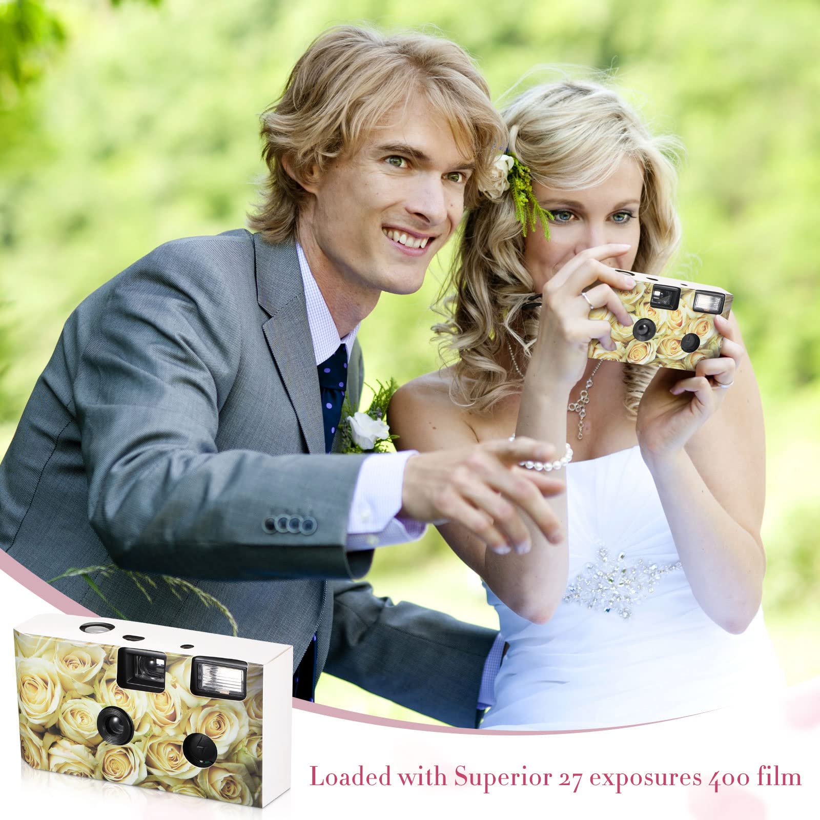 12 Pack Disposable Film Cameras with Flash - Single Use Wedding Cameras for Anniversary, Travel, Camping & Party Supplies (Yellow Rose) - Perfect for Capturing Memories at Events, Vacations & Special Occasions