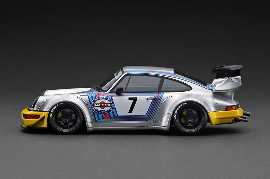 1:18 Scale Porsche 964 RWB Diecast Model Car - Silver & Yellow with Detailed Engine Display | Collectible Sports Car for Display, Gift, or Racing Enthusiasts