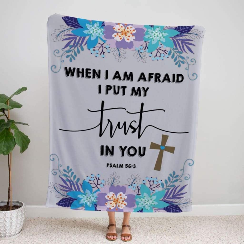 Psalm 56:3 Christian Prayer Blanket - Soft Fleece Bible Verse Blanket with Lion Design for Religious Comfort, Worship & Home Decor - Perfect for Bible Study, Prayer Time & Cozy Faith-Based Gifts