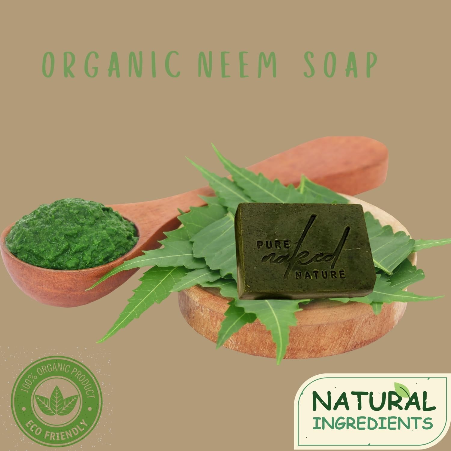 Pure Neem Soap Bar for Dry & Sensitive Skin - 88g (Pack of 5) | 100% Natural, Handmade Cold Process Soap | Biodegradable, Eco-Friendly, Rainforest Safe | Ideal for Daily Skincare, Bath & Shower