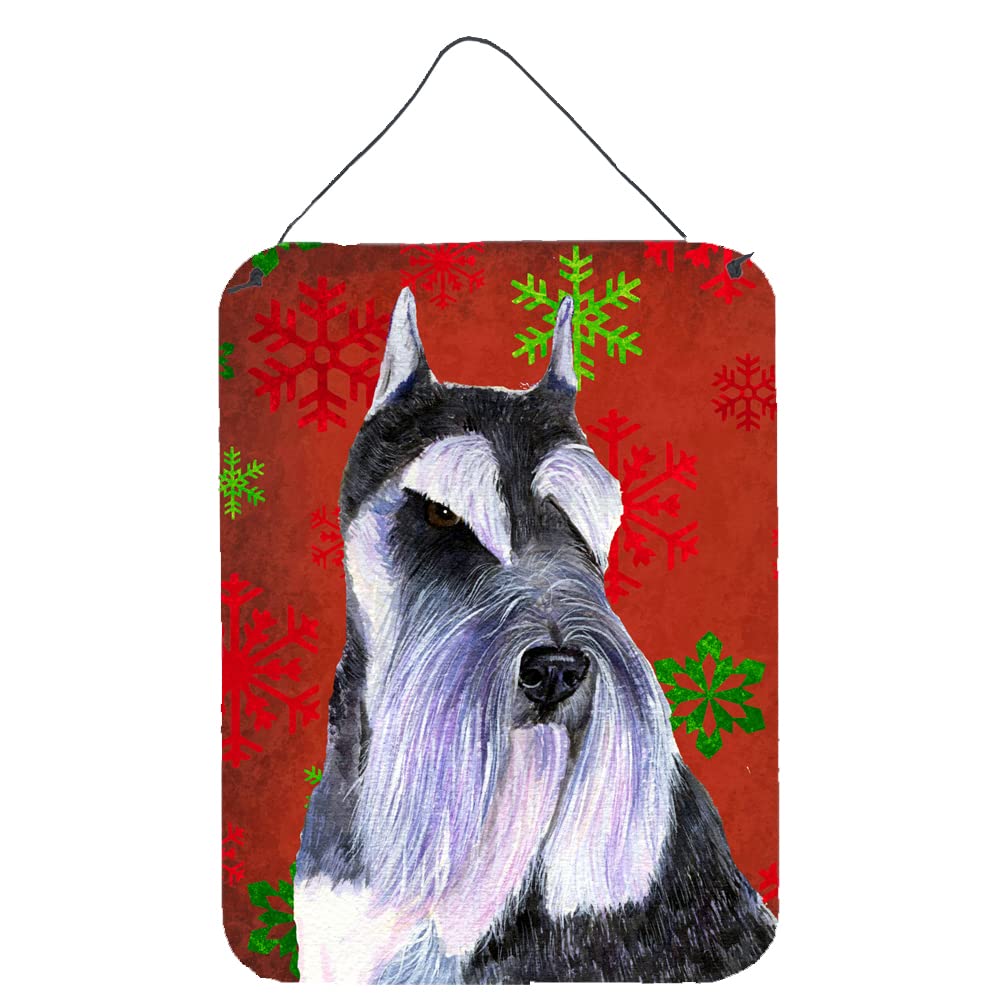 Caroline's Treasures Schnauzer Red & Green Snowflakes Christmas Metal Wall Sign - Holiday Home Decor for Kitchen, Bathroom, Bar & Front Door - 12 Inch Aluminum Plaque for Festive Indoor & Outdoor Decorations