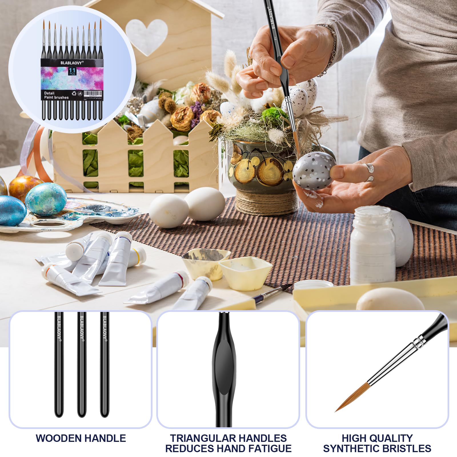 11-Piece Miniature Paint Brush Set with Triangular Handles - Professional Detailing Brushes for Acrylic, Oil, Watercolor Painting - Perfect for Models, Figurines, Face Painting & Paint by Numbers Kits (Ideal for Artists & Adult Hobbyists)