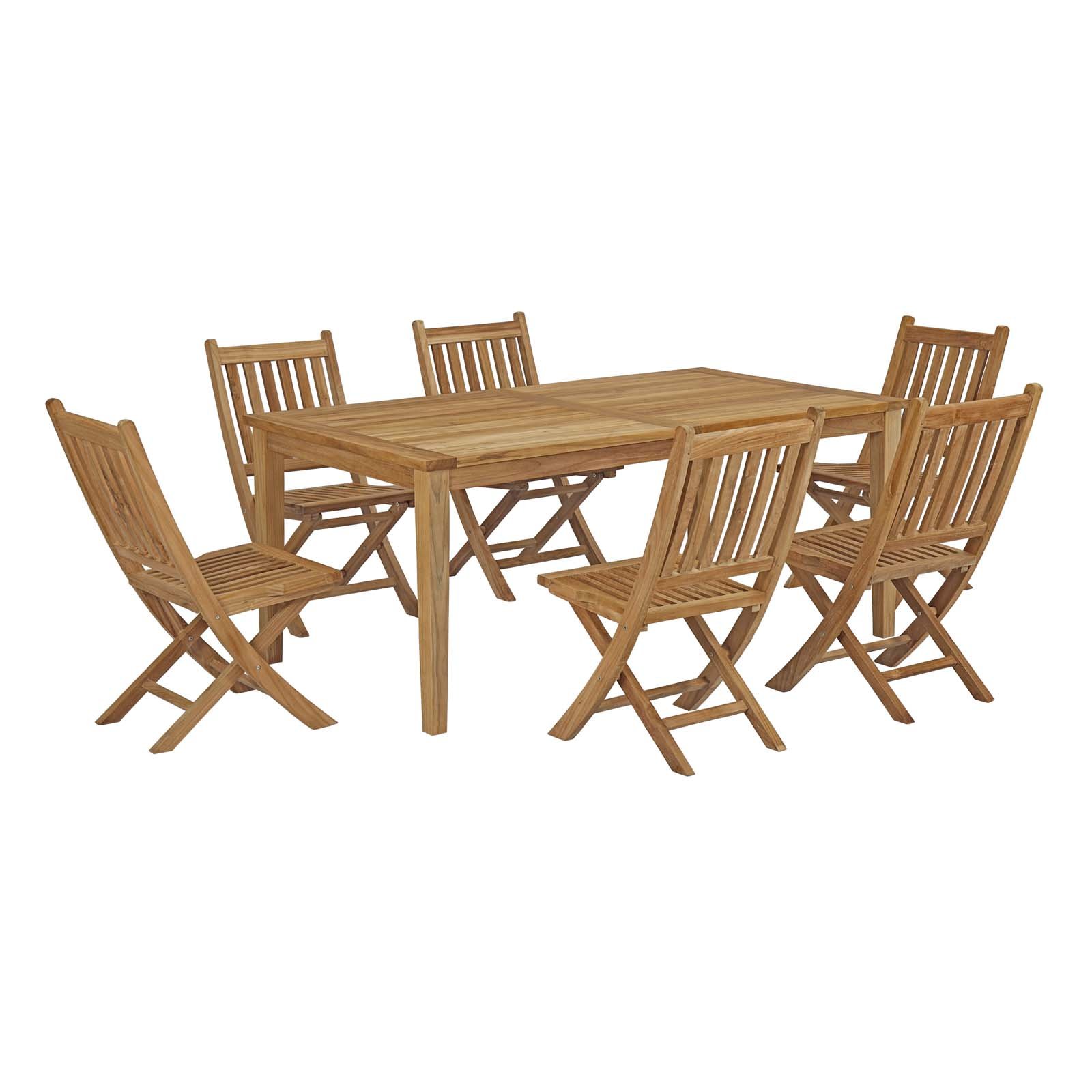 Modway EEI-3205-NAT-SET 7-Piece Premium Teak Wood Outdoor Dining Set - Grade A Natural Teak Patio Furniture for Backyard, Garden & Poolside Entertaining