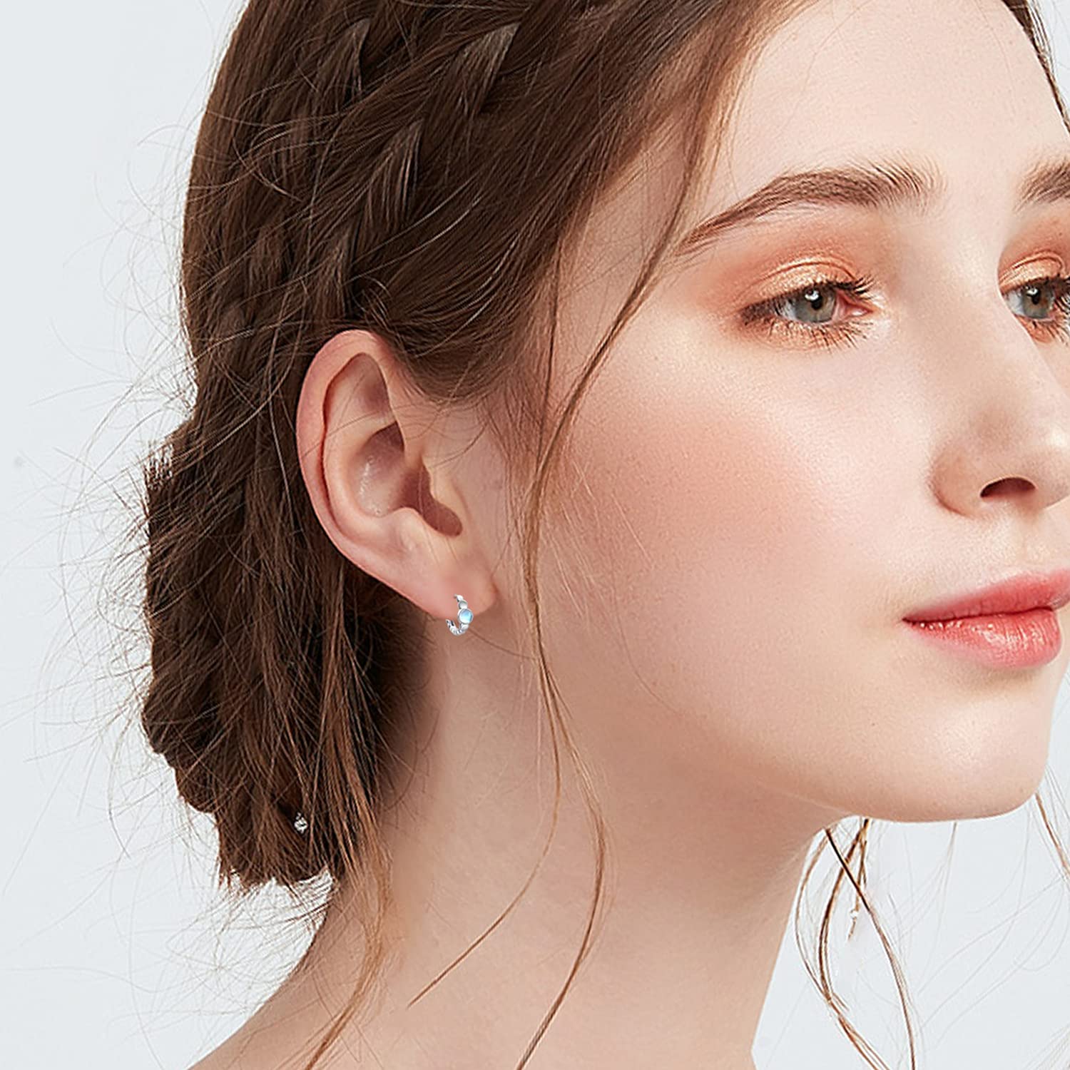 10mm Moonstone Hoop Earrings - 925 Sterling Silver Hypoallergenic Huggie Earrings for Sensitive Ears | Minimalist Moonstone Jewelry Gift for Women | Perfect for Everyday Wear, Office & Special Occasions