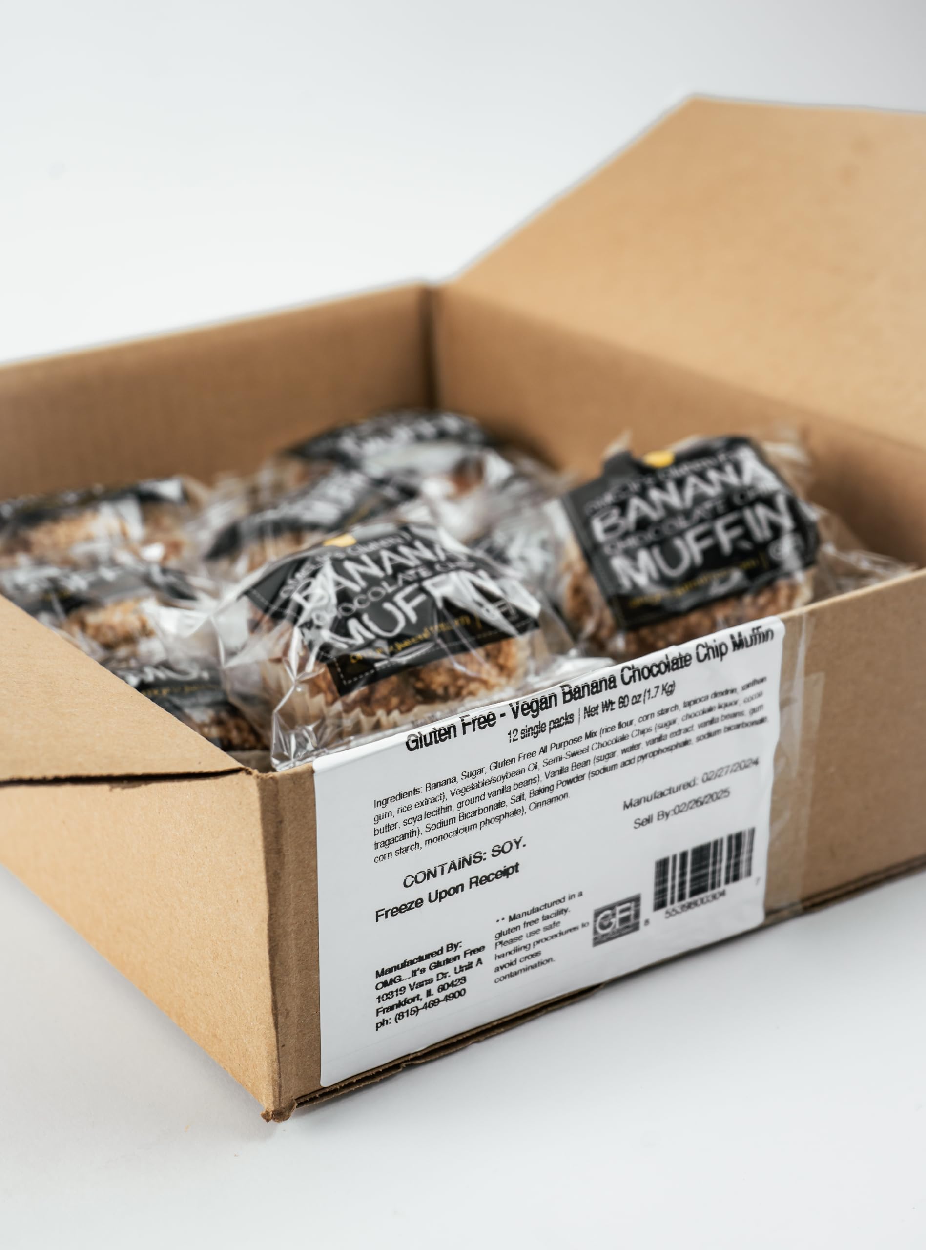 Gluten Free Banana Chocolate Chip Muffins - Vegan, Dairy-Free, Individually Wrapped Snacks (5 oz, Pack of 12) | Perfect for School Lunches, Office Snacks & On-the-Go Breakfast