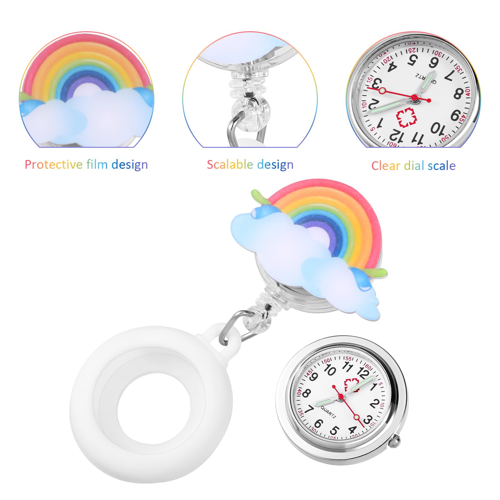 **Hemobllo Retractable Nurse Watch - Cute Cartoon Rainbow Silicone Clip-On Watch with Luminous Dial for Nurses & Doctors | Perfect for Hospital Shifts, Medical Professionals & Healthcare Workers**