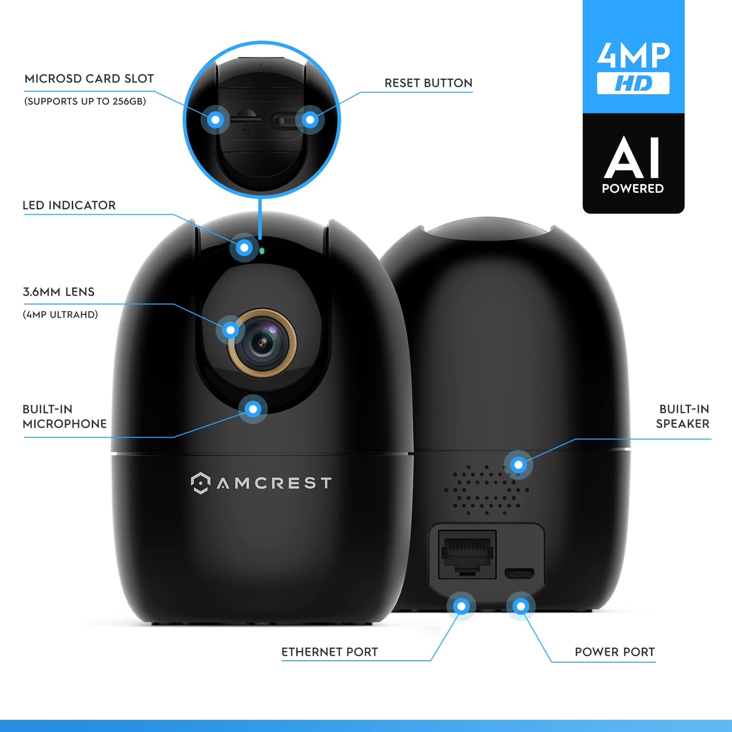 Amcrest 4MP WiFi Indoor Security Camera with Human & Pet Detection - Smart Baby Monitor, Dog Camera with 2-Way Audio, Motion Tracking, Night Vision, Pan/Tilt - Ideal for Home Security, Pet Monitoring & Baby Care (ASH41-B)