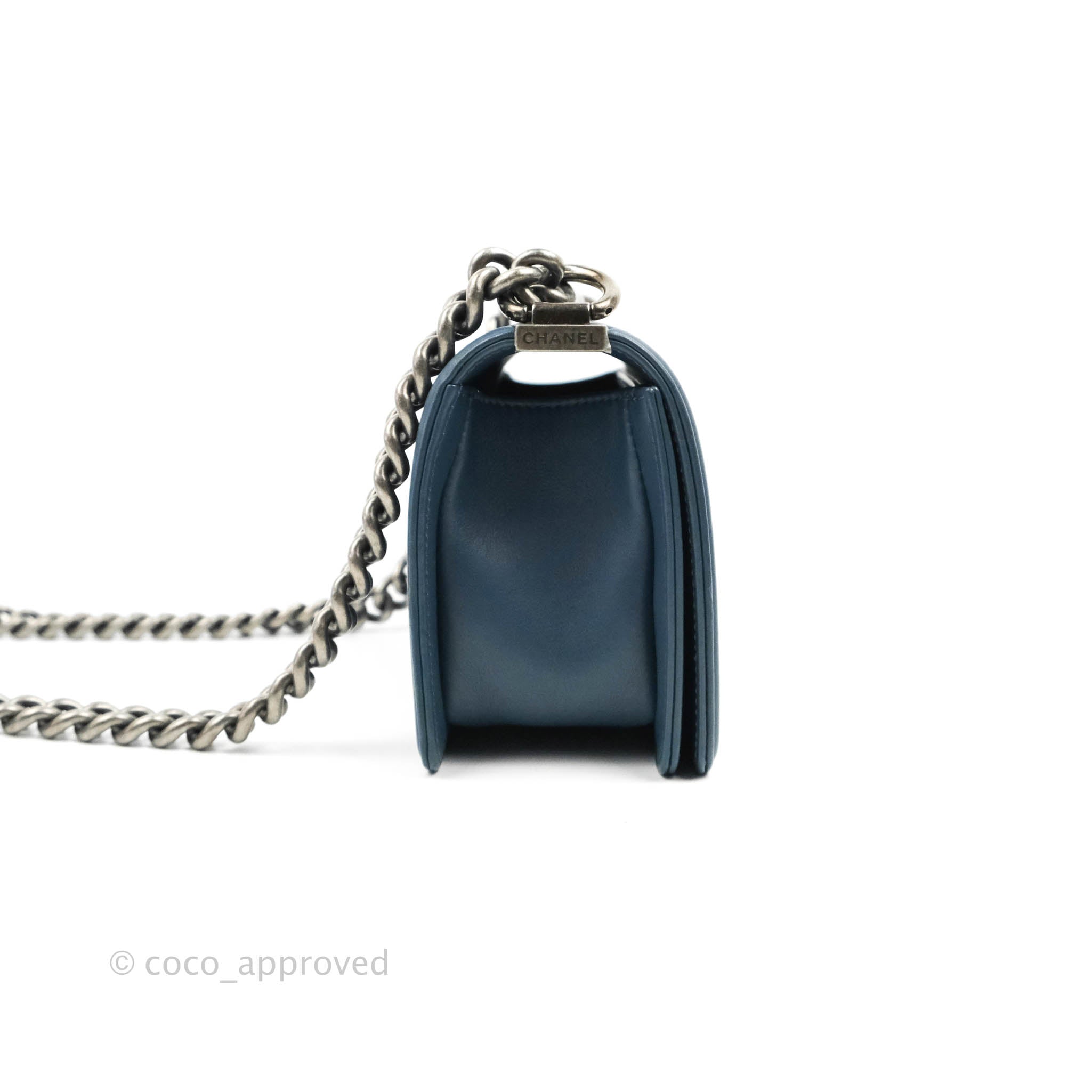 Chanel Boy Small Navy Blue Calfskin Leather Bag with Ruthenium Hardware - Perfect for Evening Events & Luxury Fashion Accessories