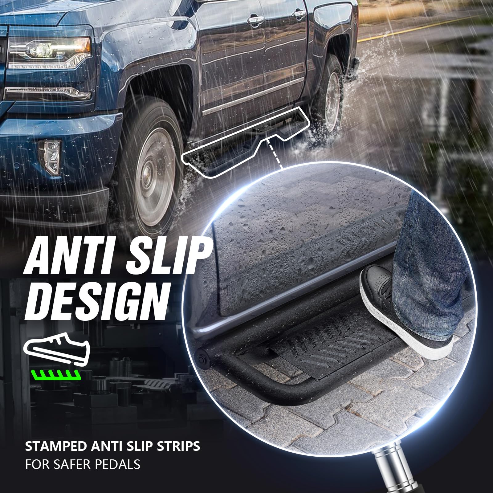 Heavy Duty Crew Cab Running Boards & Side Steps for 2019-2025 Chevy Silverado 1500 & GMC Sierra 1500/2500/3500 HD - Non-Slip Black Nerf Bars - Perfect for Off-Roading, Truck Access & Easy Entry/Exit
