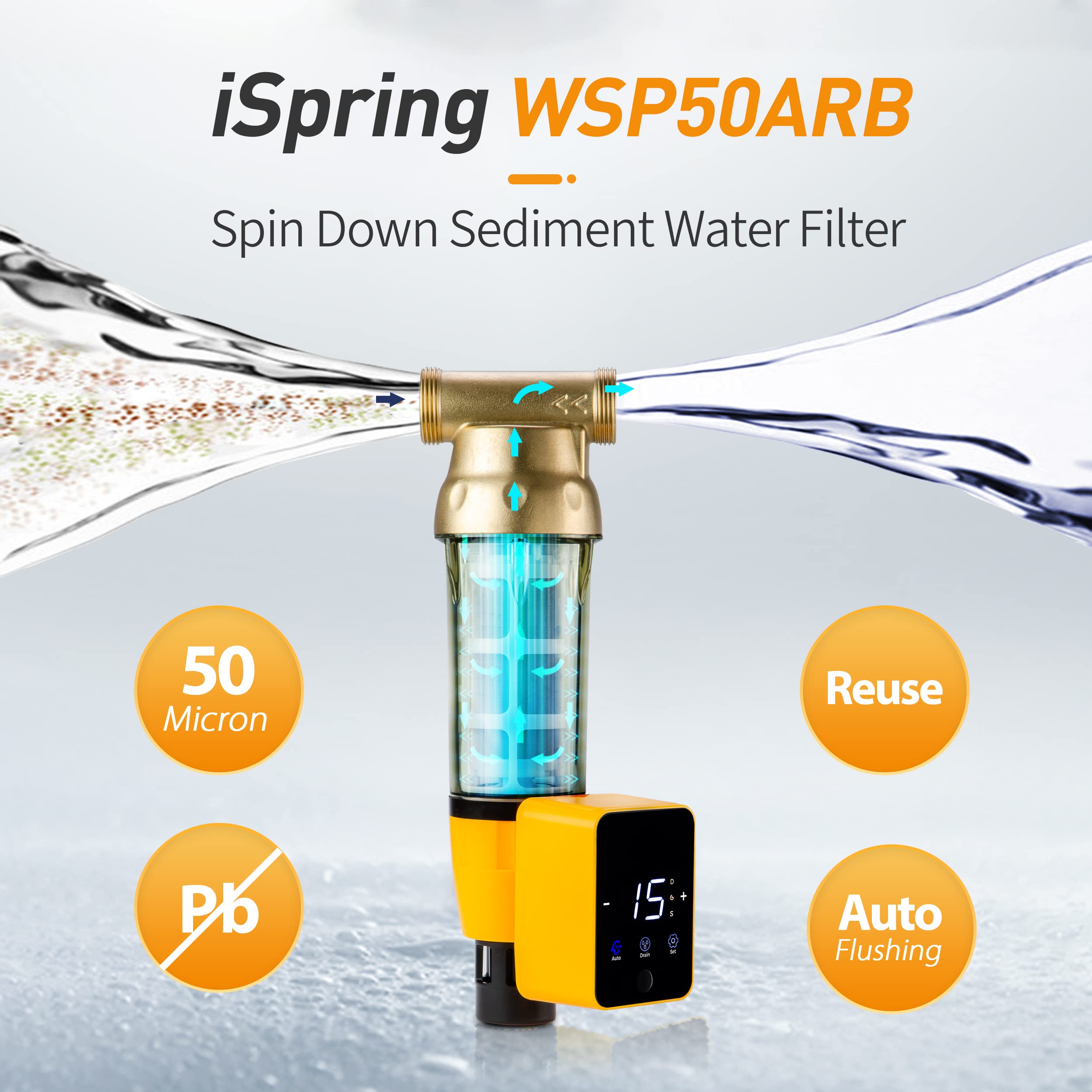 iSpring Whole House Water Filter System with Spin Down Sediment Filter - Clean Water for Drinking, Showering & Appliances | Home Water Filtration Solution