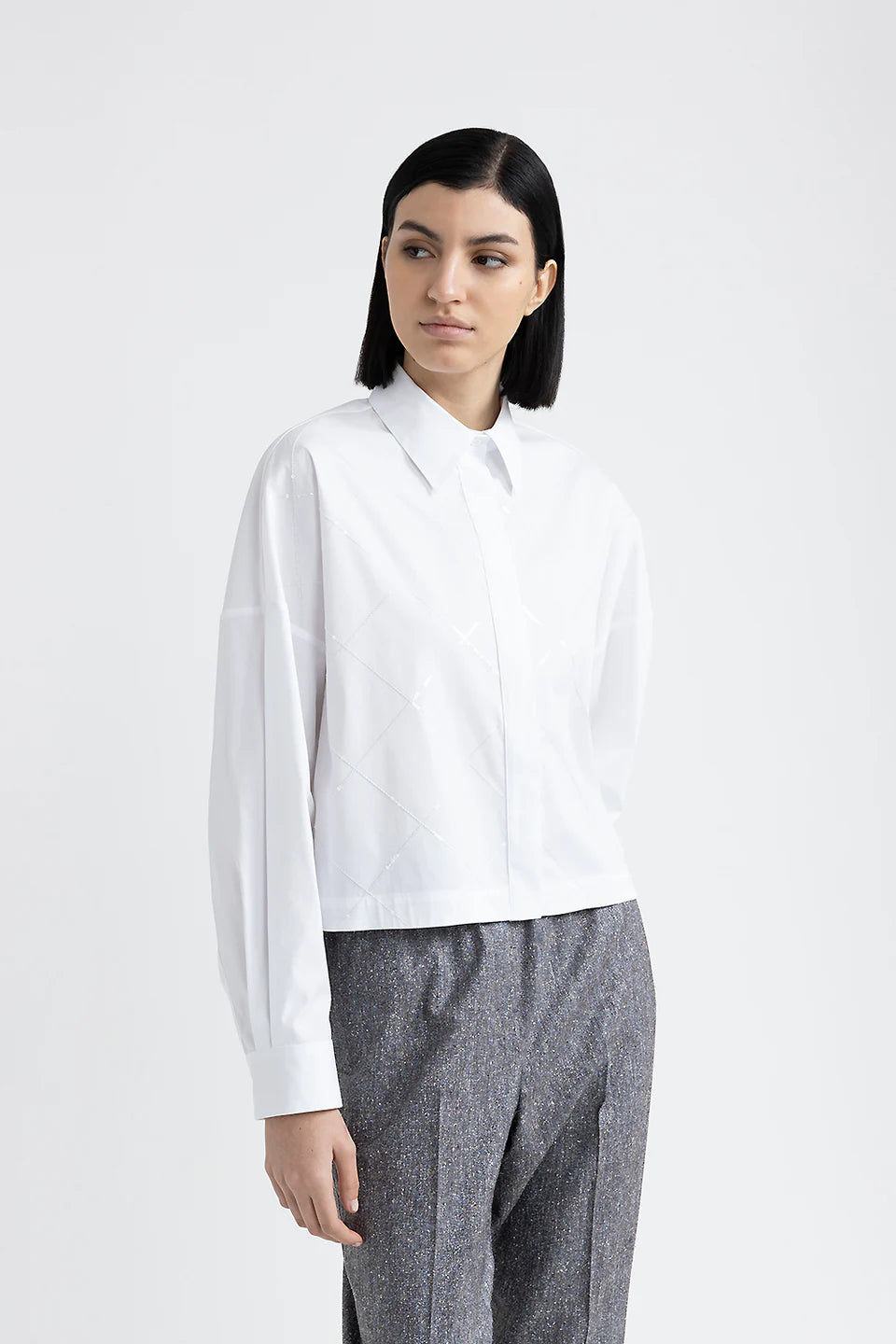 White Cropped Sequin Shirt | Glamorous Party Top | Perfect for Night Out, Club Wear & Special Occasions