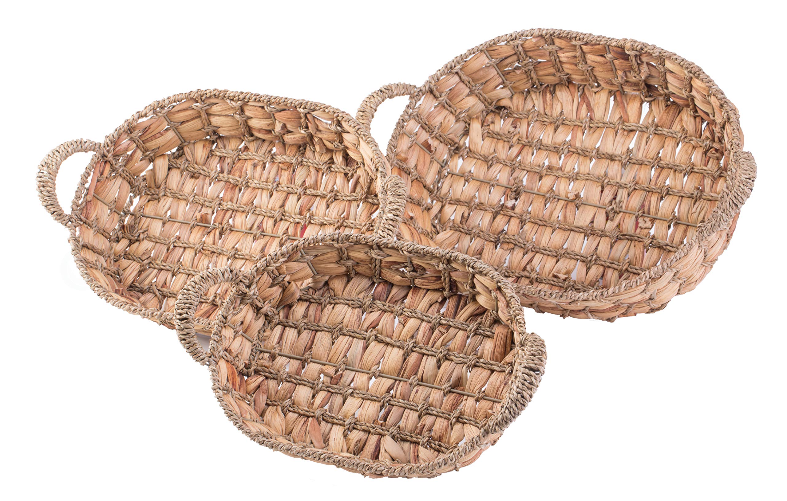 Eco-Friendly Seagrass Fruit Bread Basket Tray with Handles - Set of 3 for Kitchen, Dining Table & Picnic Storage | Natural Woven Bread Holder for Fruits, Pastries & Home Decor