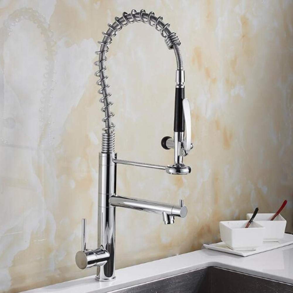 Stainless Steel Pull-Out Kitchen Faucet with Swivel Spout - Chrome & Brass Finish, High Arc Design for Modern Sinks - Perfect for Cooking, Washing Dishes & Filling Large Pots