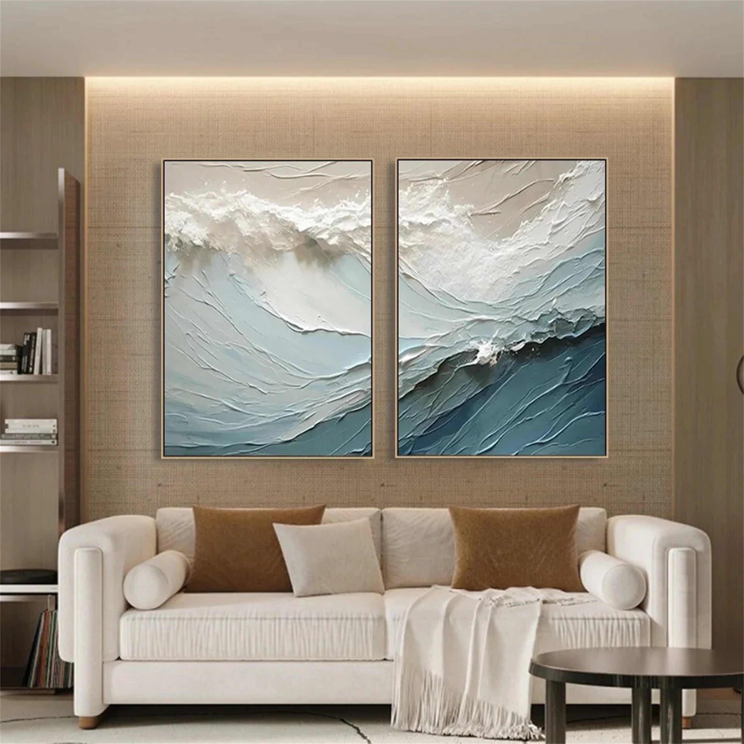 Ocean and Sky Wall Art Set of 2 - Handmade Canvas Paintings for Home Decor - Perfect for Living Room, Bedroom & Office
