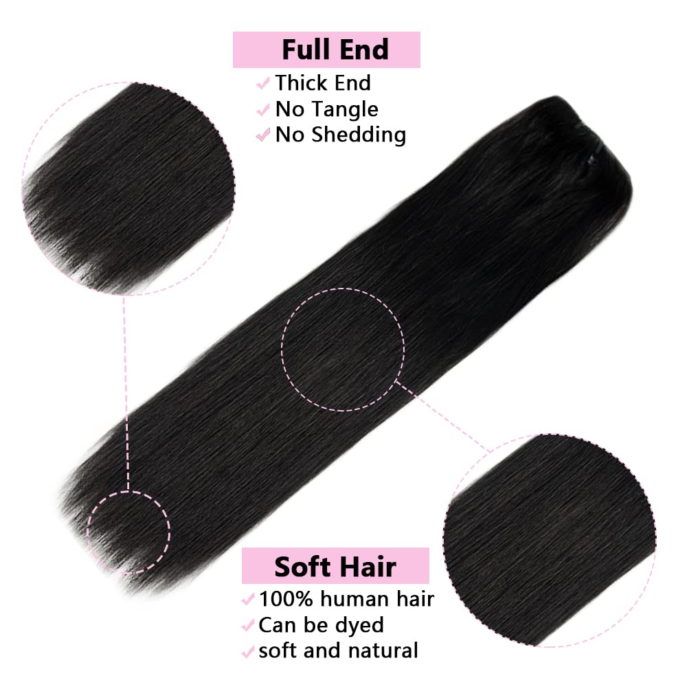 Clip in Human Hair Extensions 100g 7pcs - 16 Clips Silky Straight Remy Hair for Women | Double Weft Thick Natural Black (#1B) 24 Inch | Perfect for Daily Styling, Parties & Special Occasions