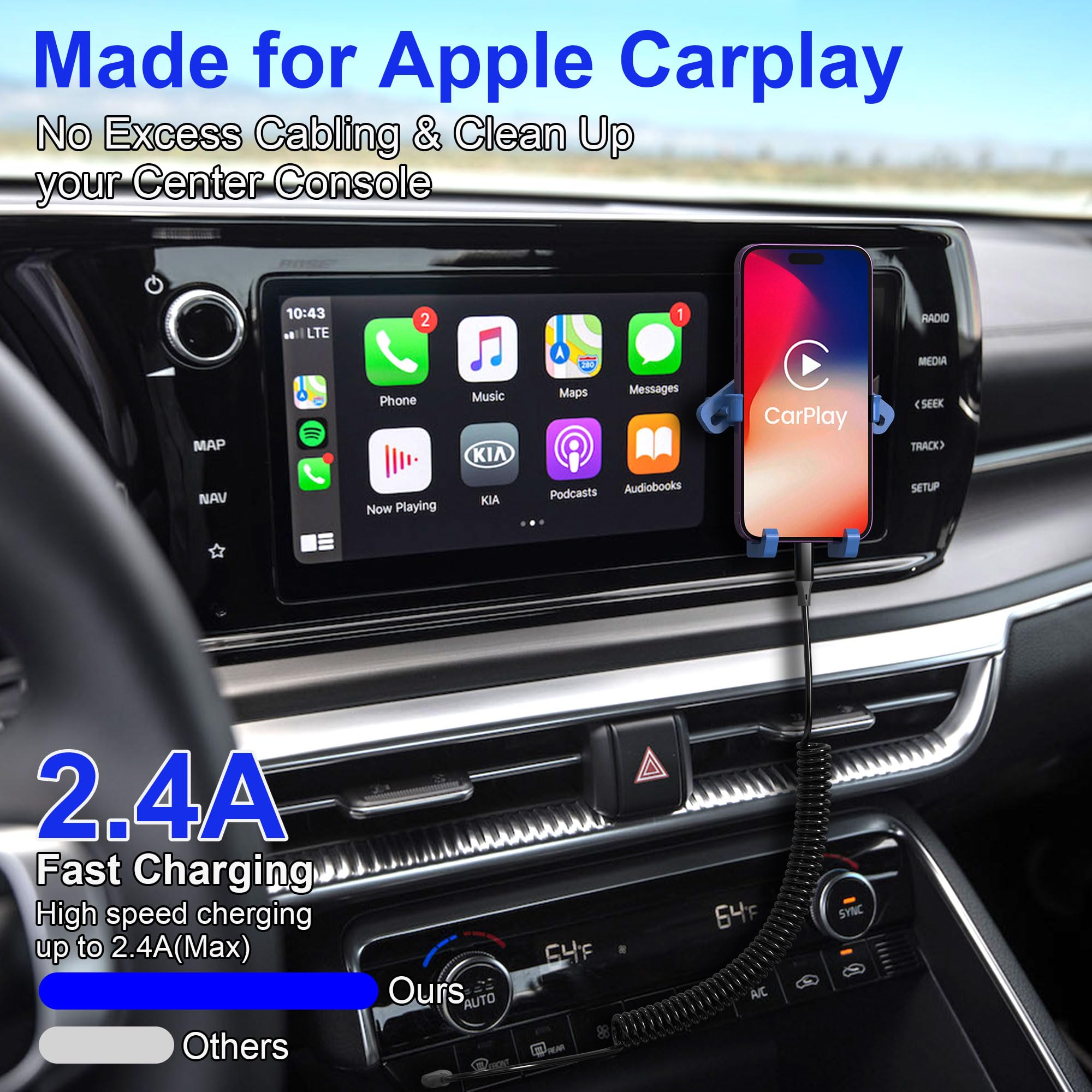 MFi Certified Coiled Lightning Cable - Retractable Short Charging Cord with Fast Data Sync for iPhone, iPad, iPod | Perfect for Apple CarPlay & Travel Charging
