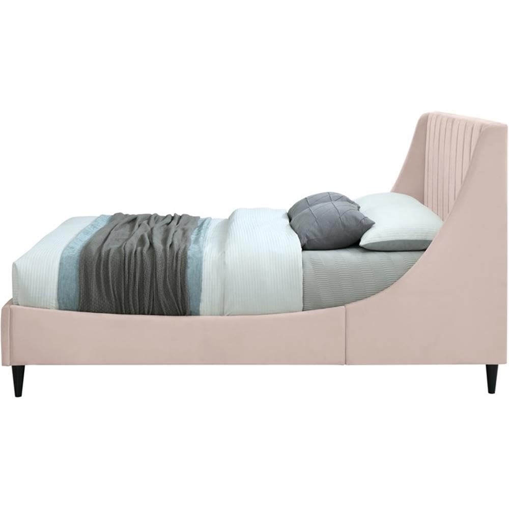MAKLAINE Pink Velvet Upholstered Queen Size Bed Frame - Modern Contemporary Bedroom Furniture for Master Bedroom, Guest Room & Apartment Decor