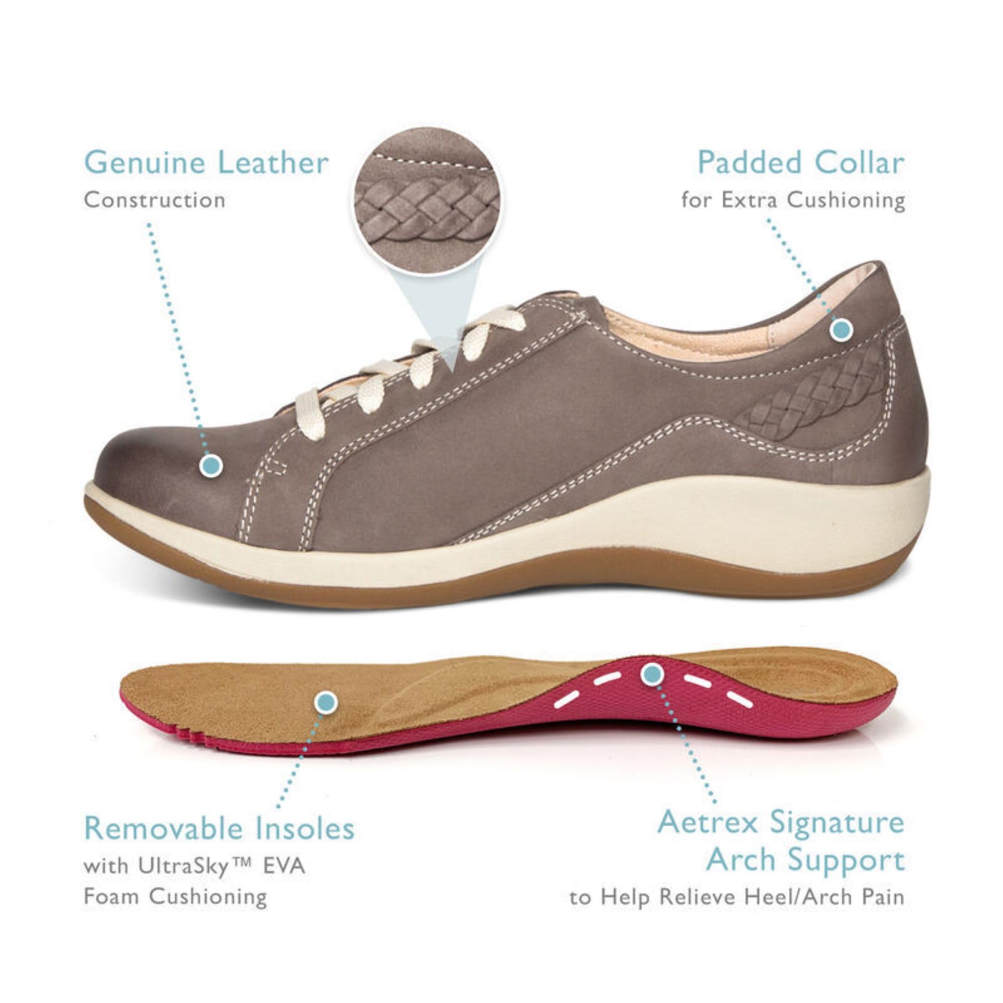 Aetrex Women's Dana Orthopedic Lace-Up Oxford Leather Shoes - Lightweight Casual Sneakers with Arch Support for Comfort | Perfect for Work, Walking & Everyday Wear