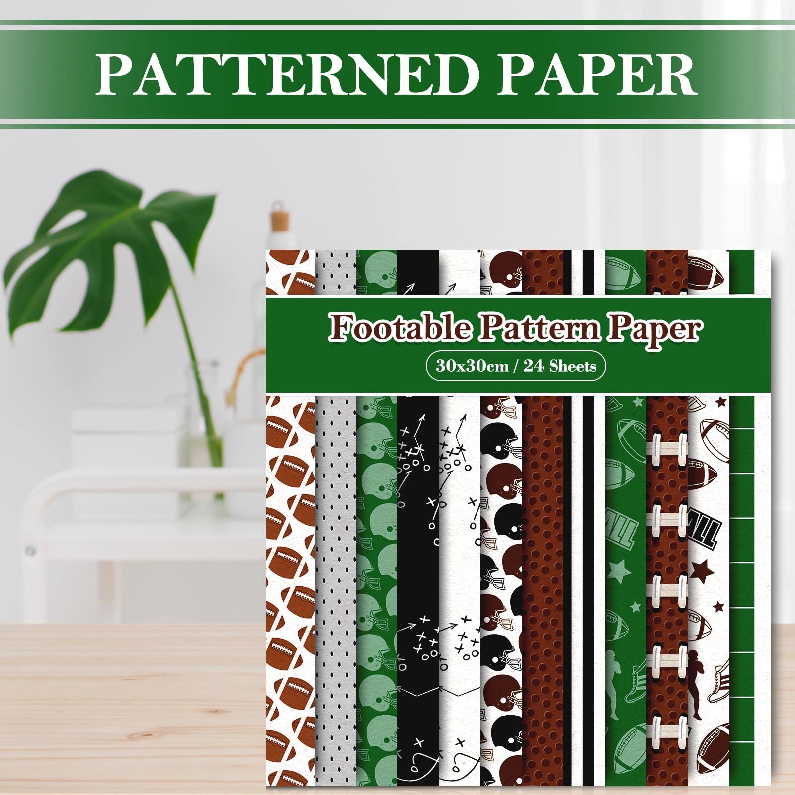 Whaline 24 Sheet Football & Rugby Themed Scrapbook Paper - 30x30cm Double-Sided Sport Decorative Craft Paper for DIY Background, Card Making, Junk Journal, Scrapbooking, Gift Wrapping & Party Decorations