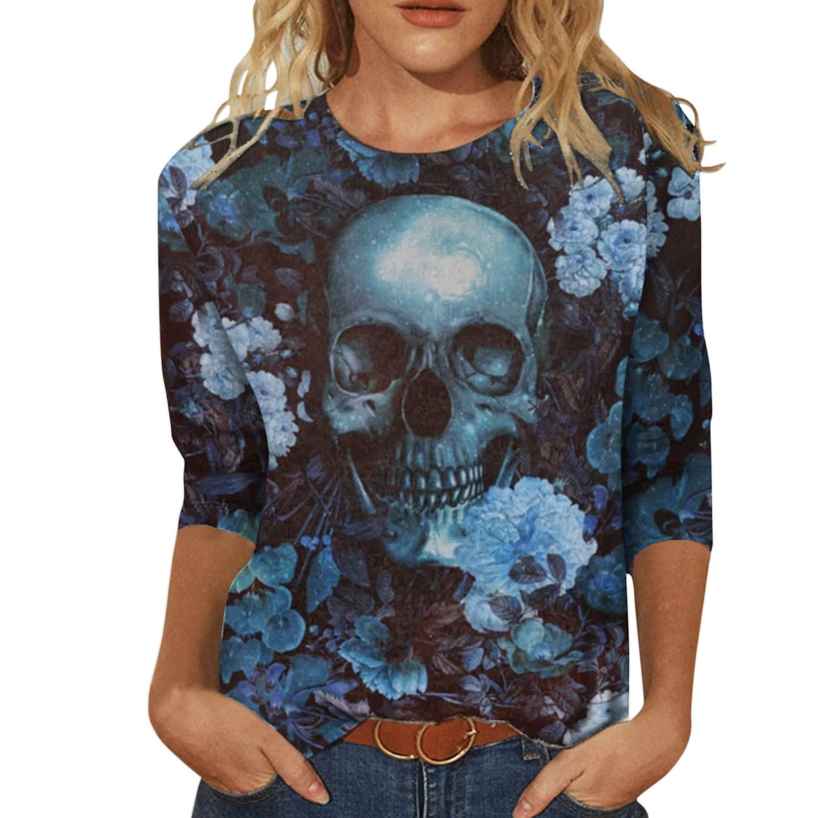 Women's Soft Loose Floral Blouse - Casual Summer Tops with 3/4 Sleeves - Perfect for Outdoor Activities, Travel & Everyday Wear
