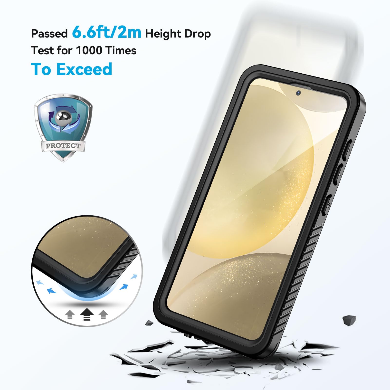 Lanhiem Rugged IP68 Waterproof Case for Samsung Galaxy S24+ Plus (6.7 Inch) - Shockproof Dustproof Protective Cover with Built-in Screen Protector - Perfect for Outdoor Activities, Work & Travel - Black