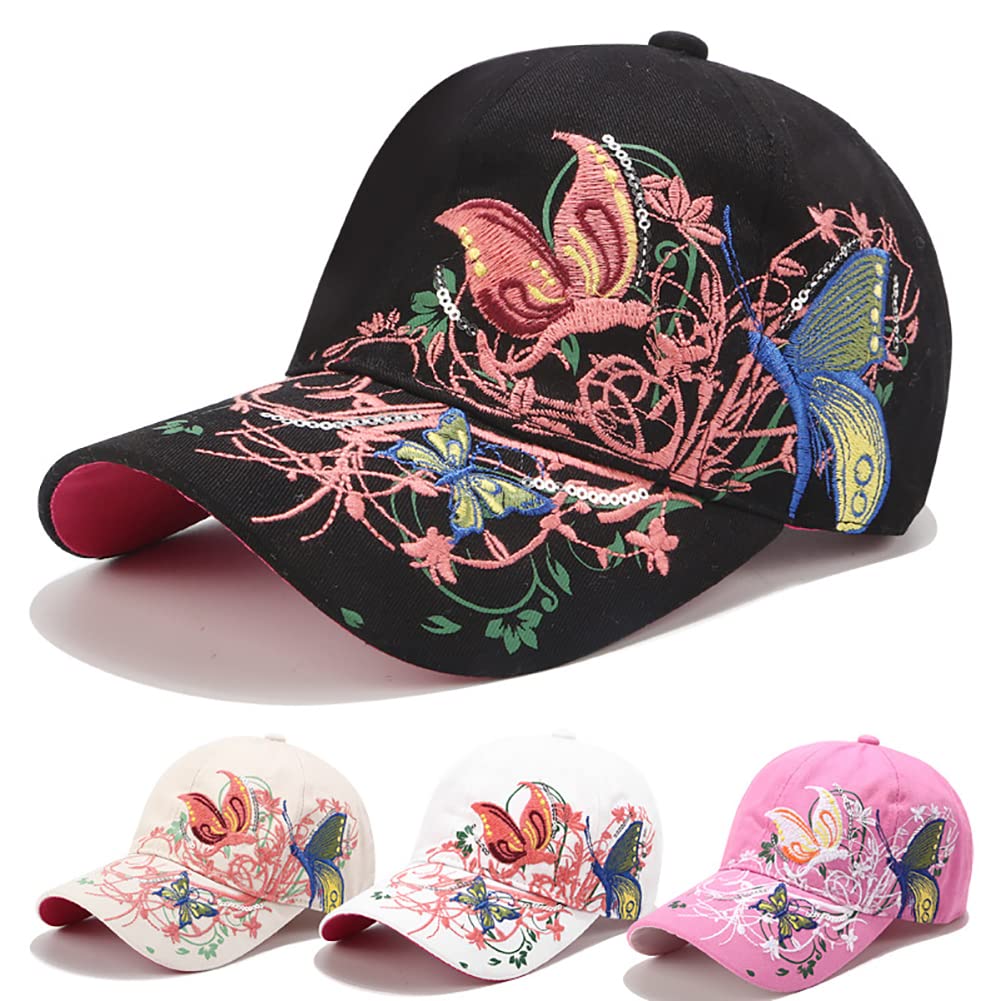 FSSTUD Women's Butterfly Baseball Cap - Adjustable Fashion Sun Hat for Women, Black - Perfect for Outdoor Activities, Sports, and Casual Wear