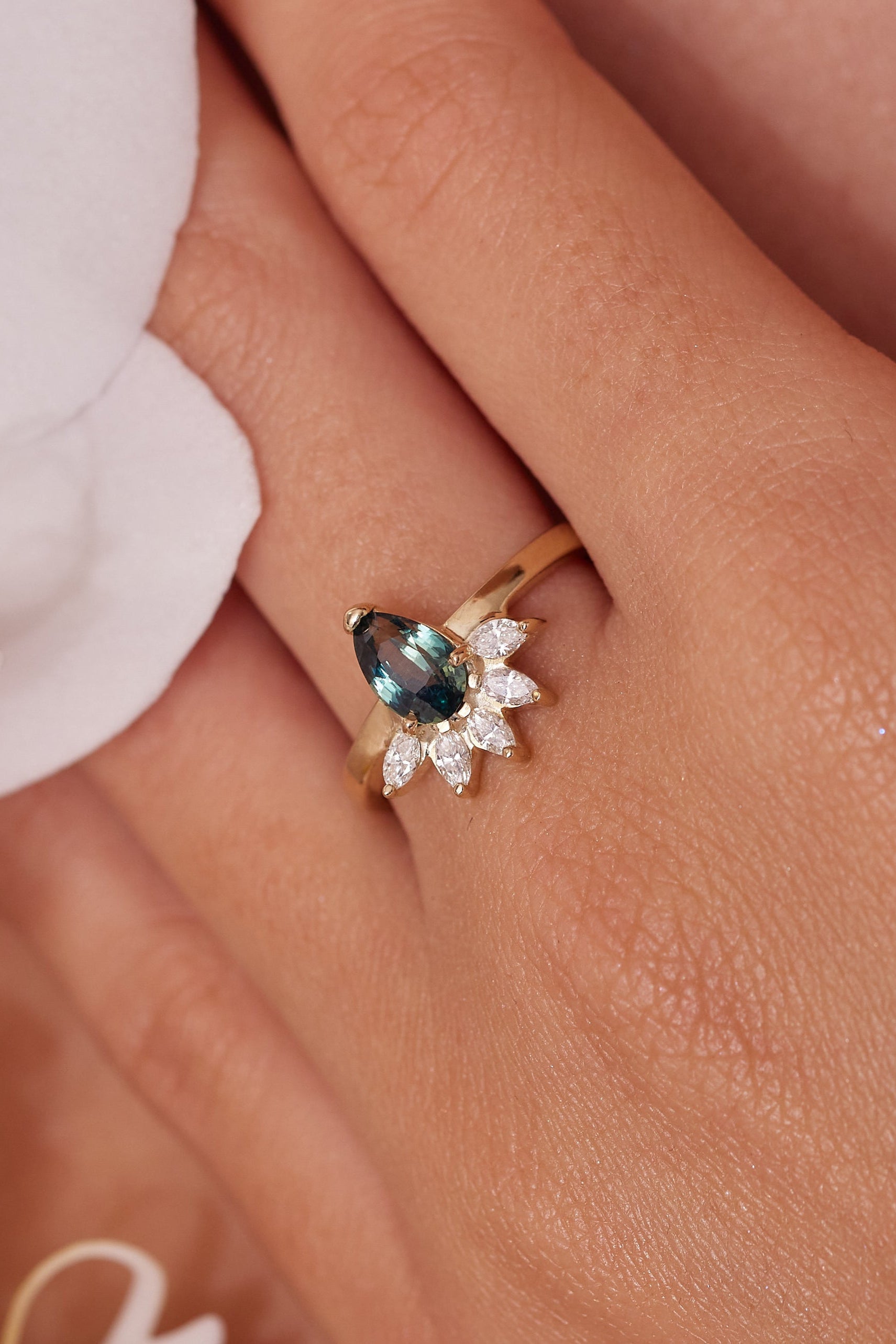 14K Yellow Gold Ethereal Sapphire & Marquise Diamond Wedding Band Ring for Women - Perfect for Engagement, Anniversary & Bridal Jewelry Gifts