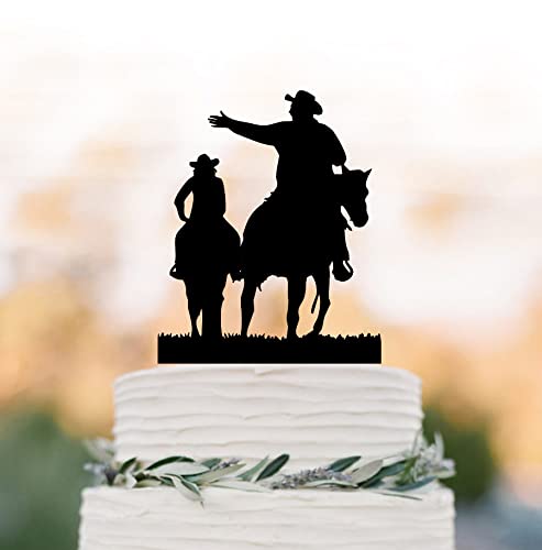 Cowboy and Cowgirl Wedding Cake Topper with Horse - Mr and Mrs Western Style Cake Decor for Cowboy Groom & Bride - Perfect for Rustic, Farm, or Country Themed Weddings and Anniversary Celebrations