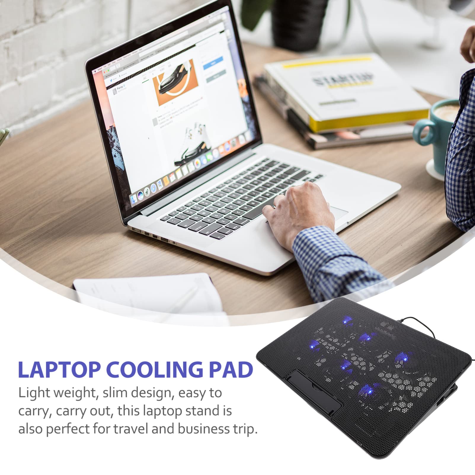 Portable Laptop Cooling Pad with Fan - Adjustable Laptop Stand with Exhaust Cooling System, Plastic Base for Desk Use, Ideal for Gaming, Office, and Home Workspaces
