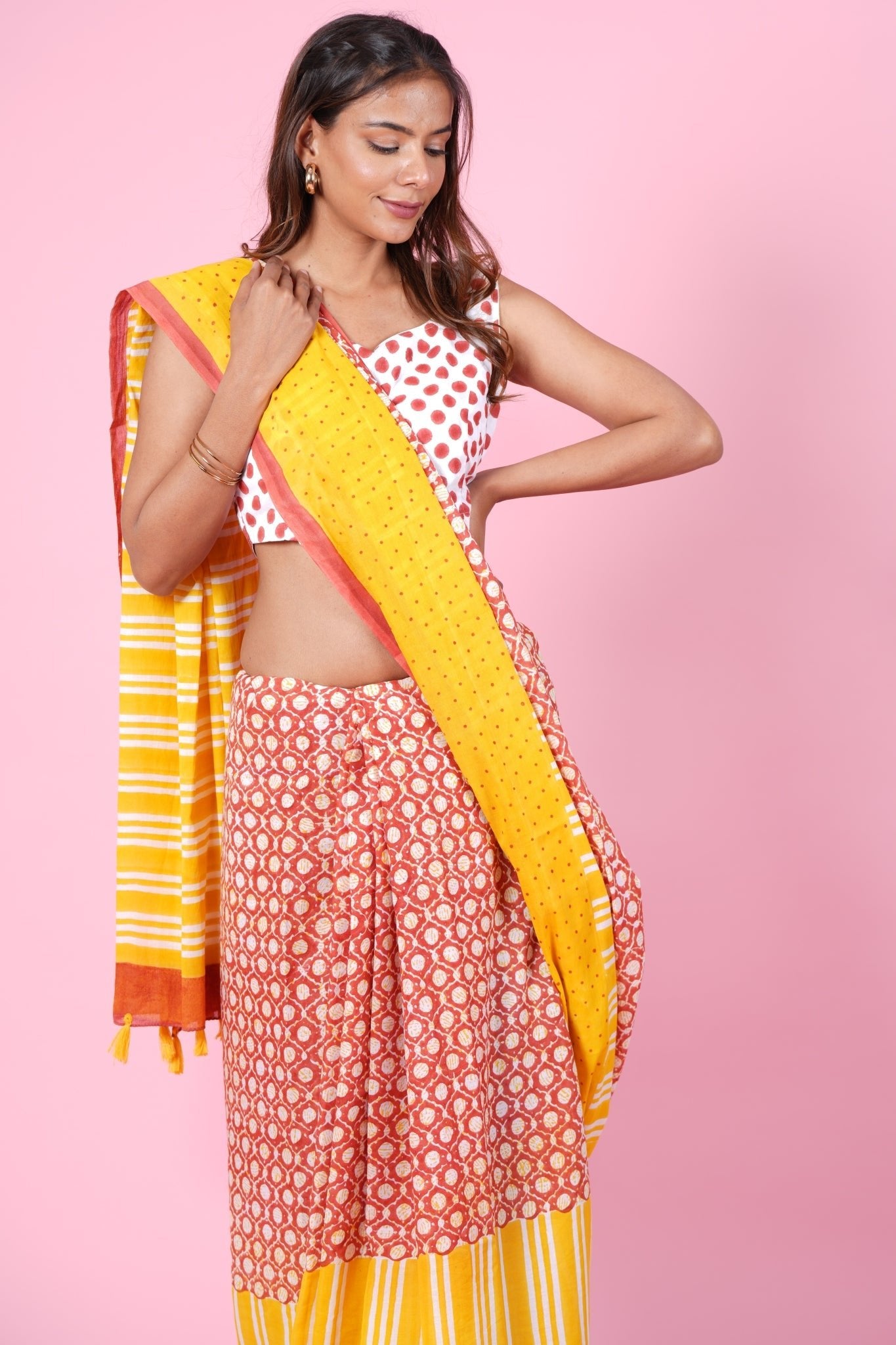 Handblock Printed Mul Cotton Saree in Paradise Yellow - Elegant Traditional Indian Attire for Weddings, Festivals & Special Occasions