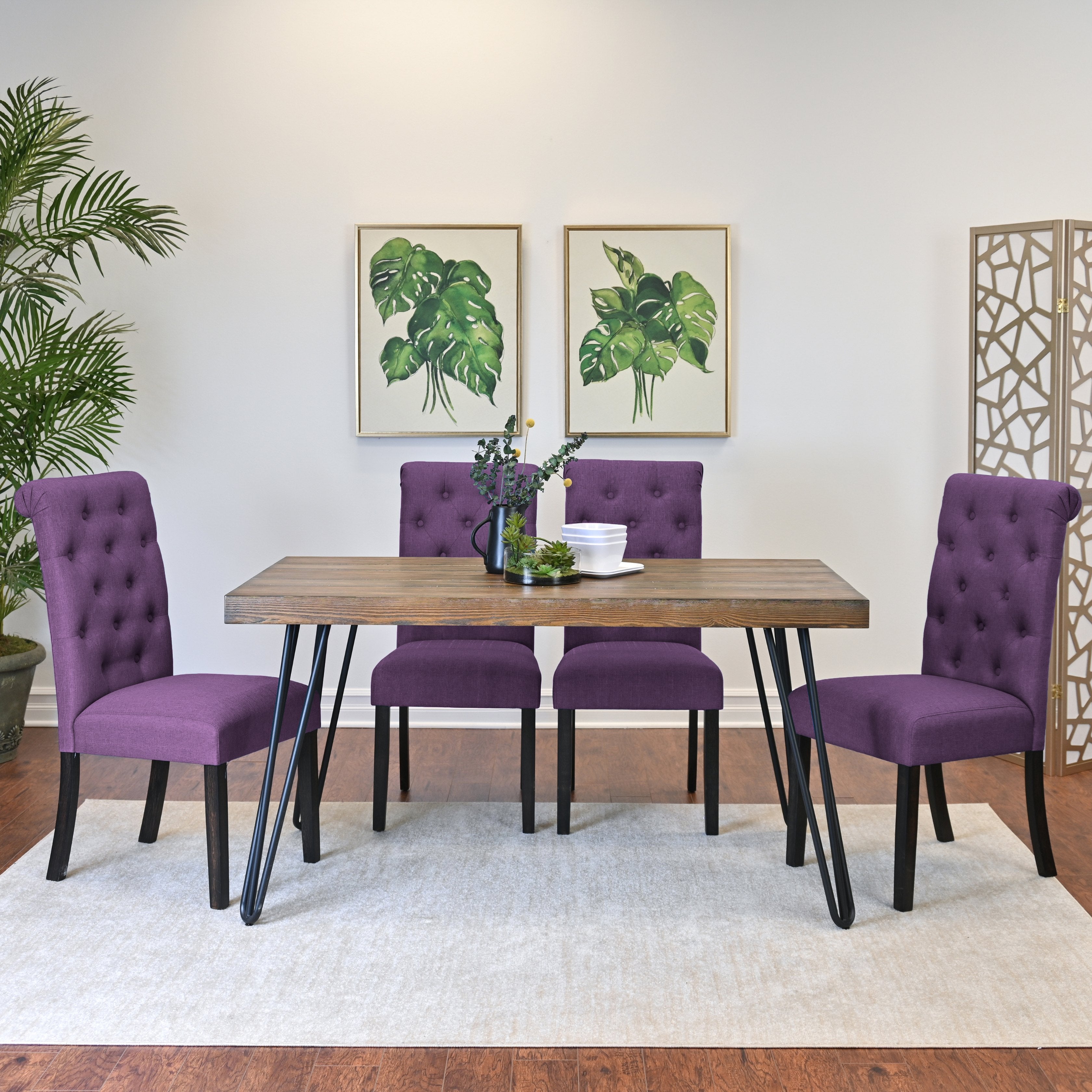 Roundhill Furniture Ashford 5-Piece Dining Set with Hairpin Leg Table and 4 Chairs - Modern Kitchen & Dining Room Furniture for Small Spaces