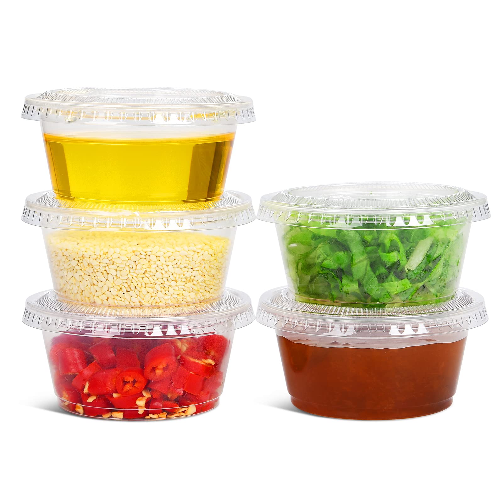 EDI Clear Disposable Plastic Portion Cups with Leakproof Lids - 3.25 oz Jello Shot & Condiment Containers (100 Pack) | BPA Free, Recyclable | Perfect for Parties, Catering & Food Service