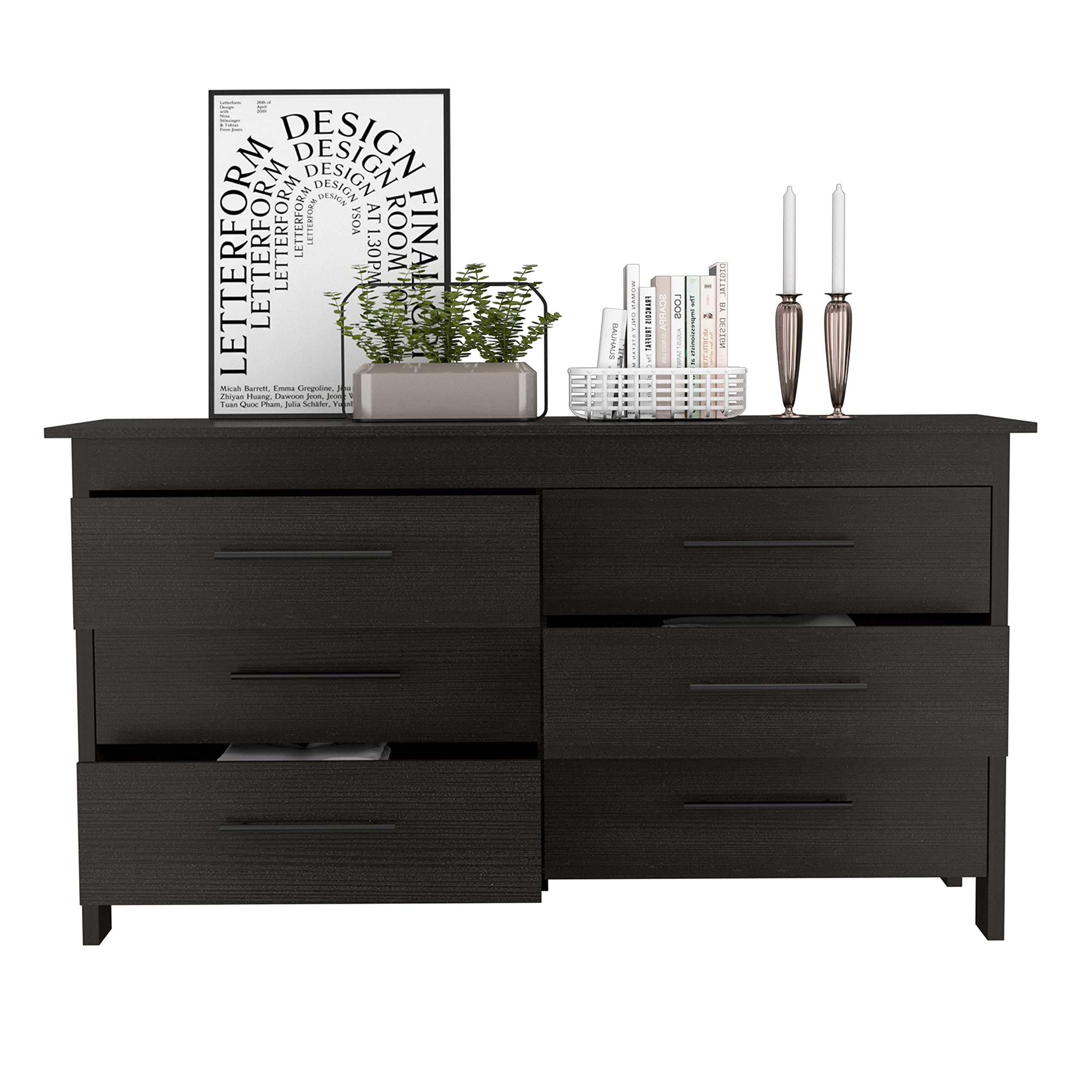 Luxor Six Drawer Double Dresser - Solid Wood Bedroom Chest with Mirror | Perfect for Master Bedroom, Guest Room & Closet Organization