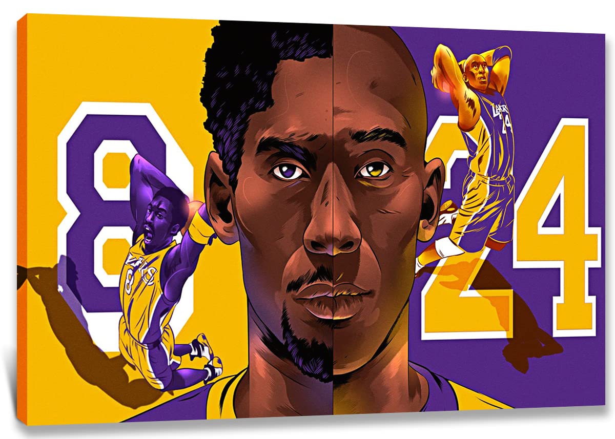 Kobe Bryant Canvas Wall Art - Lakers Legend Superstar Poster, Inspirational Basketball Painting, Abstract Sports Decor for Bedroom & Living Room (24x36in Framed) | Perfect for NBA Fans, Man Cave & Game Room Decor